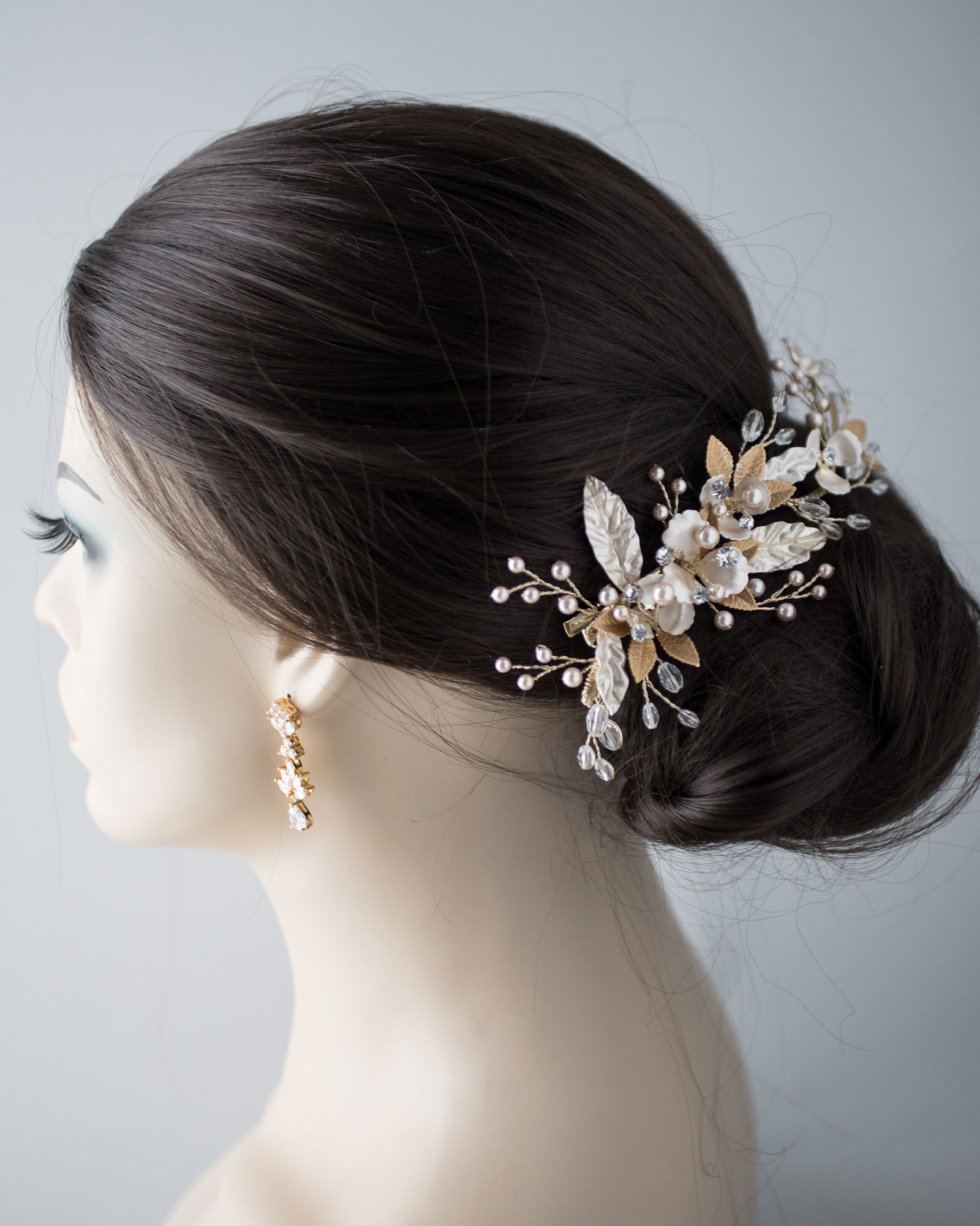 Two Tone Gold with Blush Pearl Wedding Clip