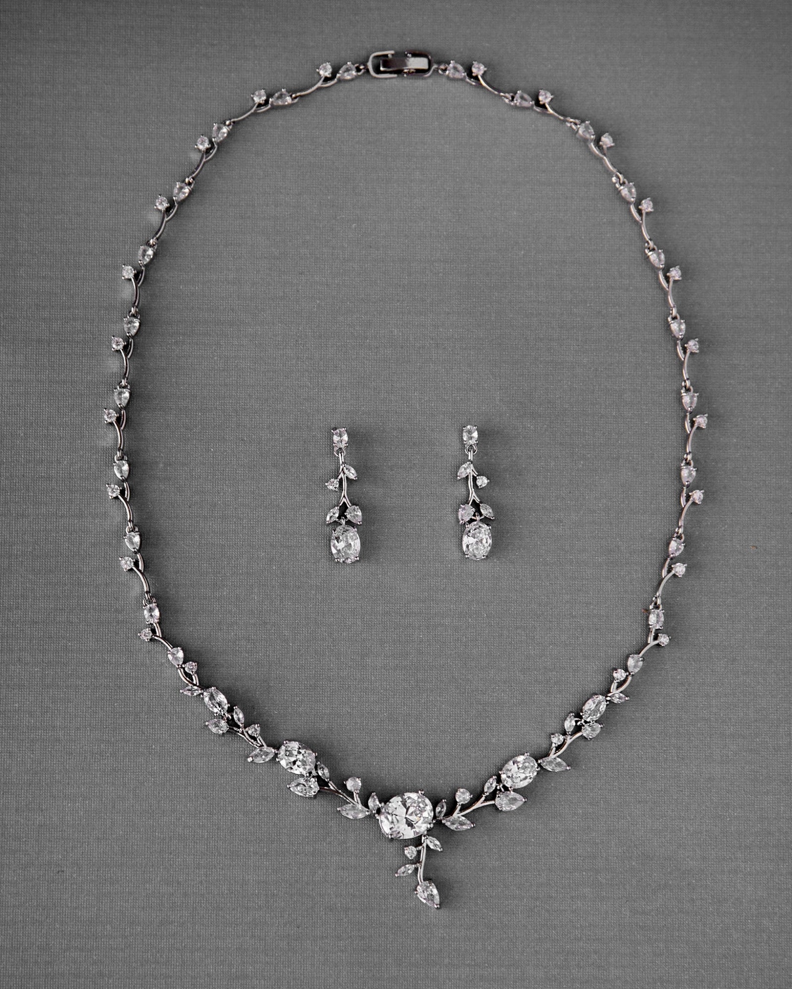 Vine Bridal Necklace Jewelry with Oval CZ - Cassandra Lynne