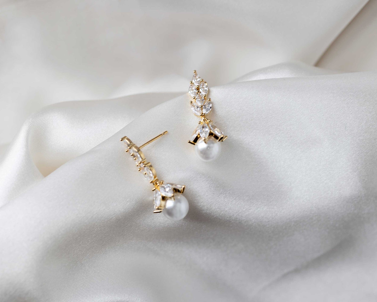 Vintage Style Pearl Drop CZ Bridal Earrings