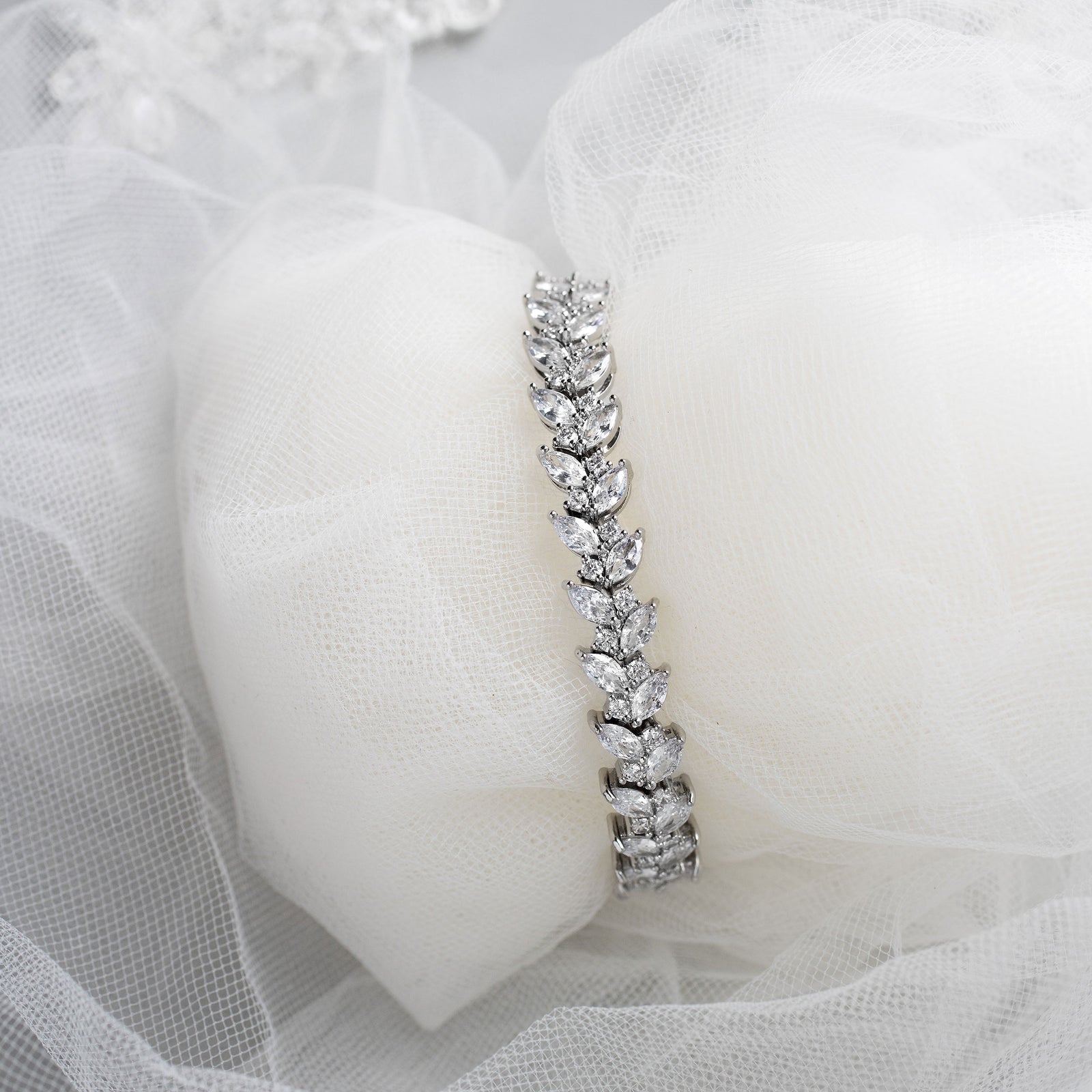 Leaf Bridal Bracelet of CZ Silver