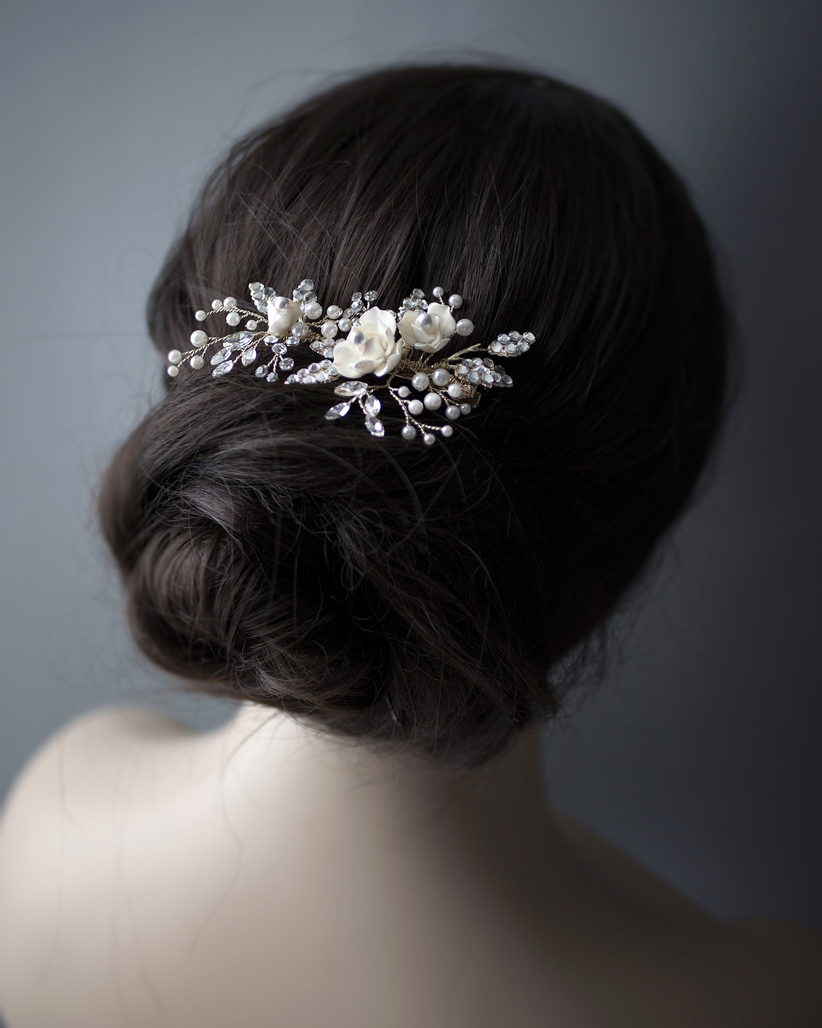 Pearled Porcelain Flower Hair Clip - Cassandra Lynne