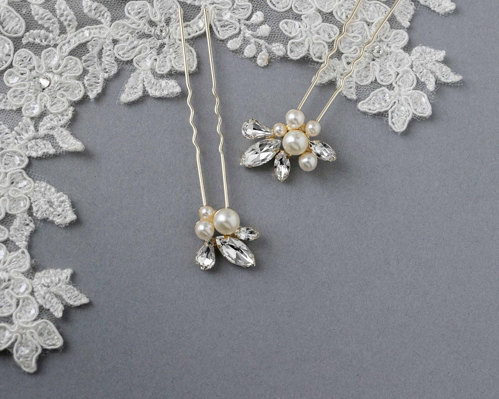 Wedding Hair Pin Set of Rhinestones and Pearls - Cassandra Lynne