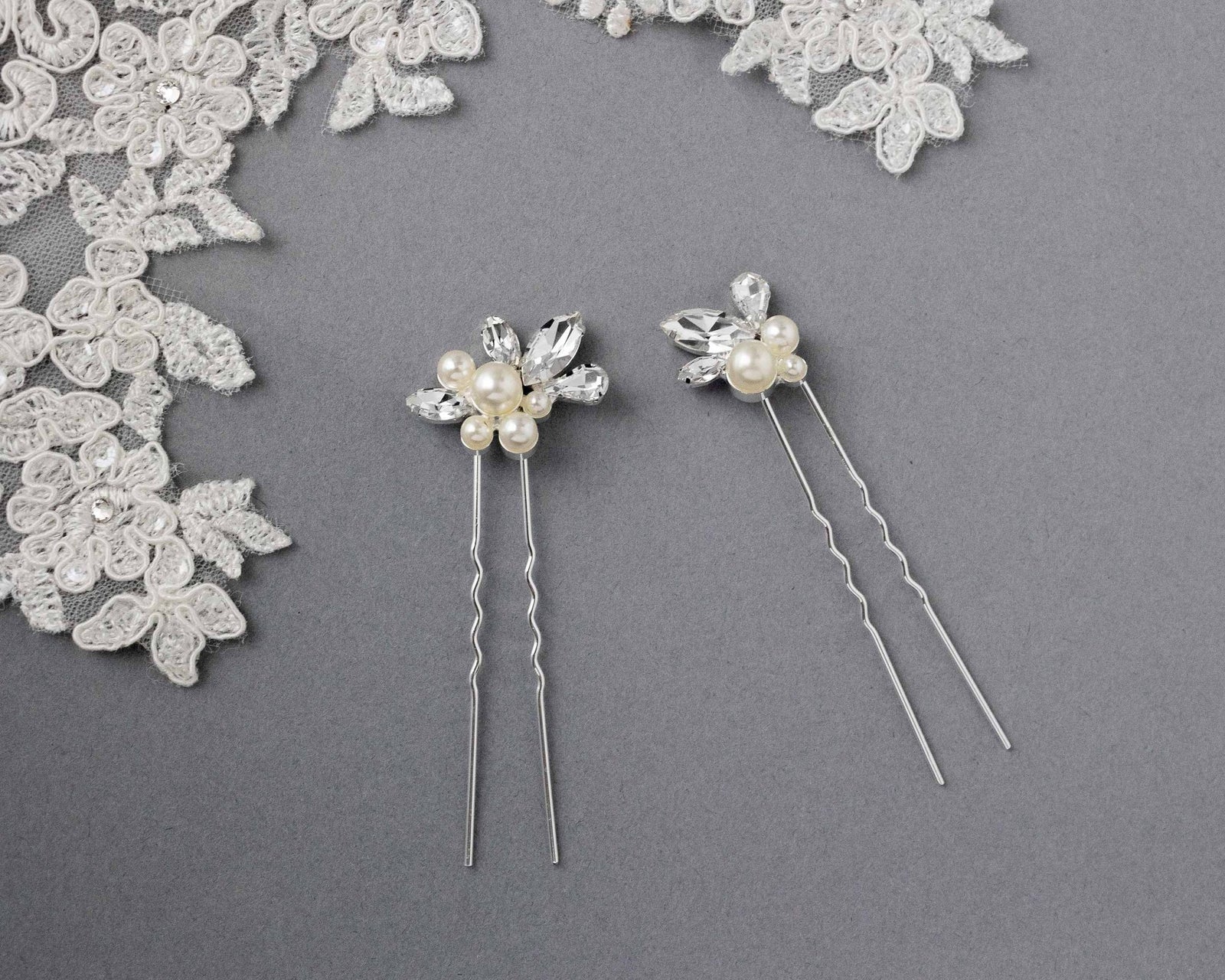 Wedding Hair Pin Set of Rhinestones and Pearls - Hair Pins - Cassandra Lynne