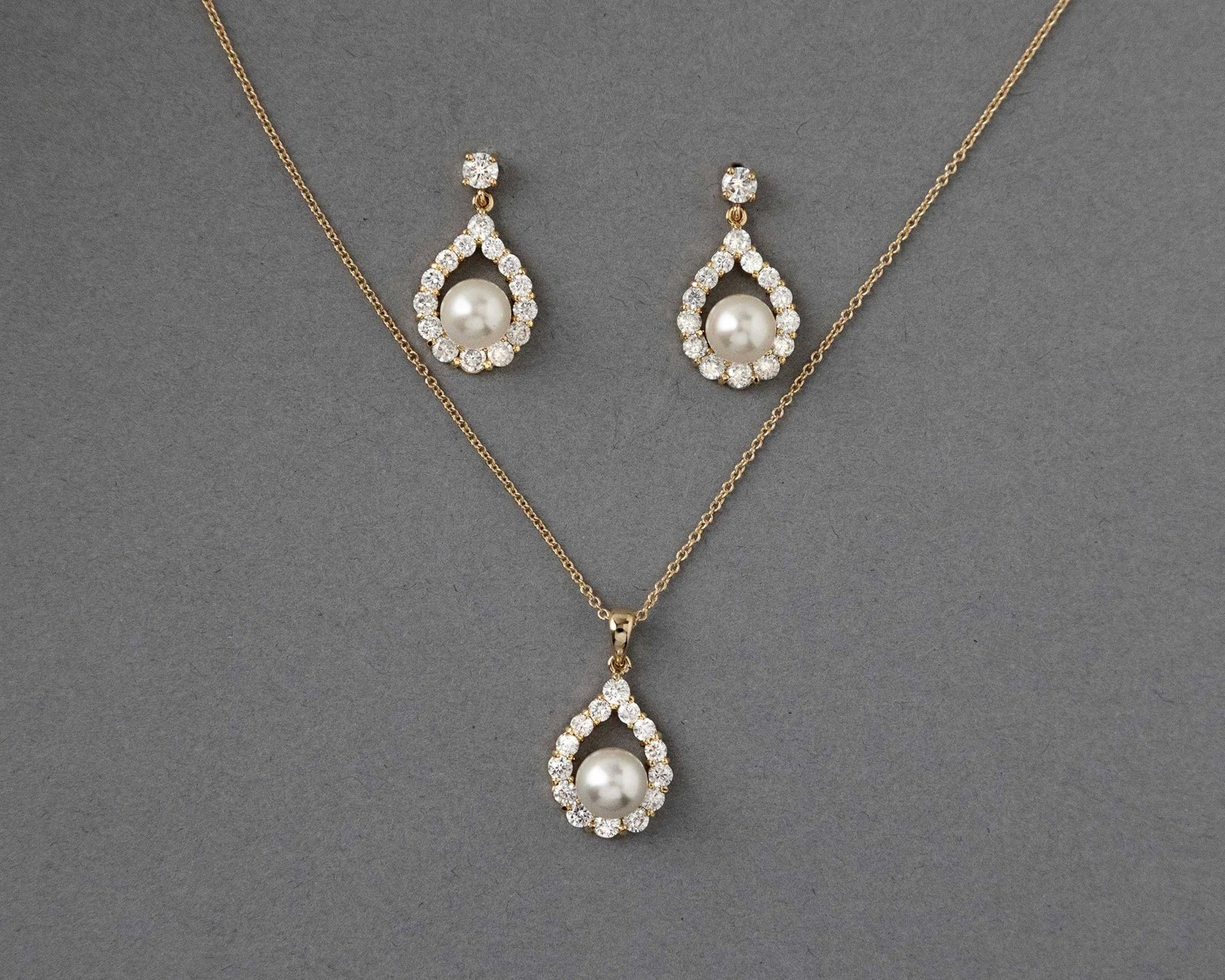 Wedding Jewelry Set of Pearl Drops Necklace - Necklace Set - Cassandra Lynne