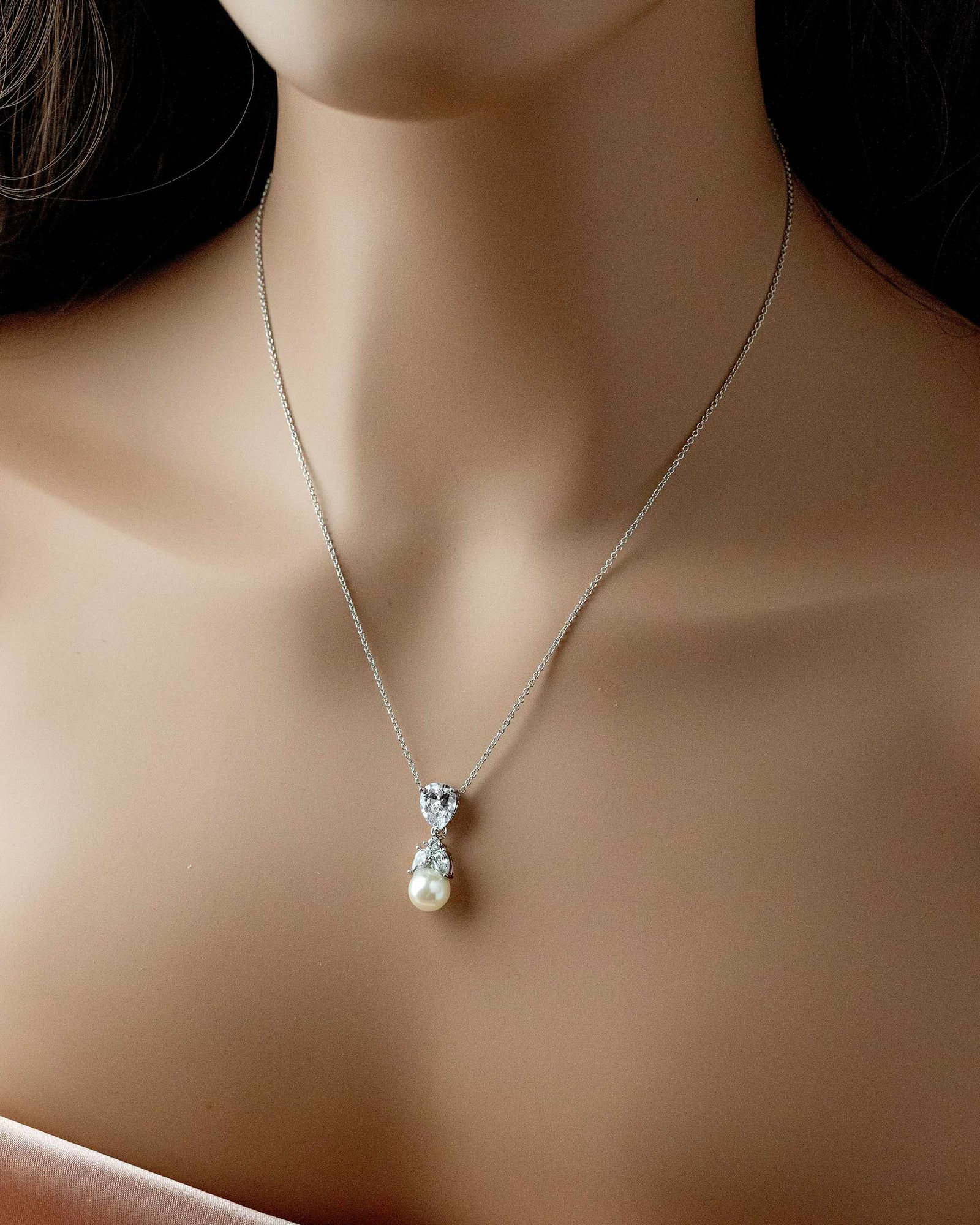 Pearl and Crystal CZ Pendant Necklace Set- Cassandra Lynne