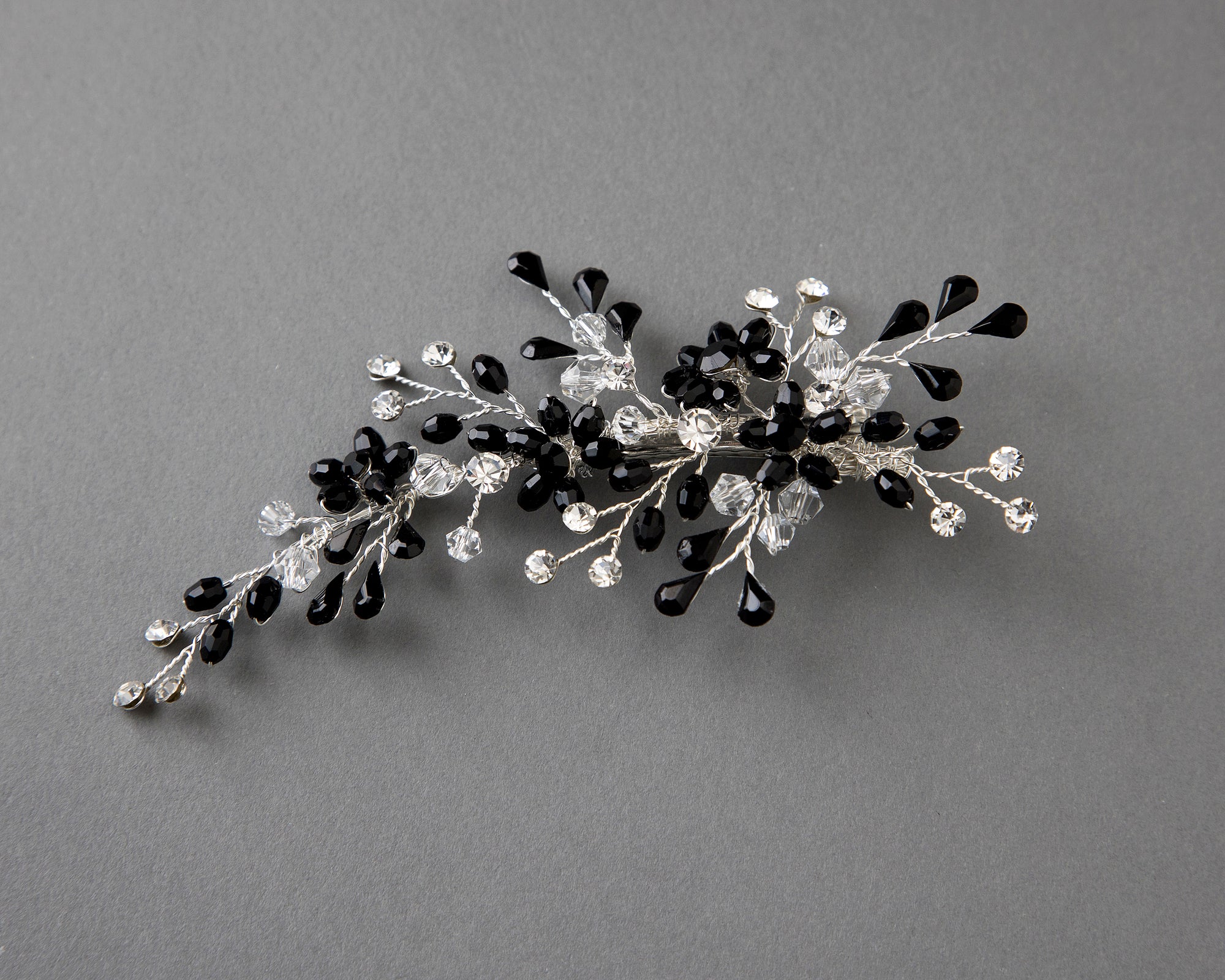 Silver and Black Crystal Wedding Hair Clip - Cassandra Lynne