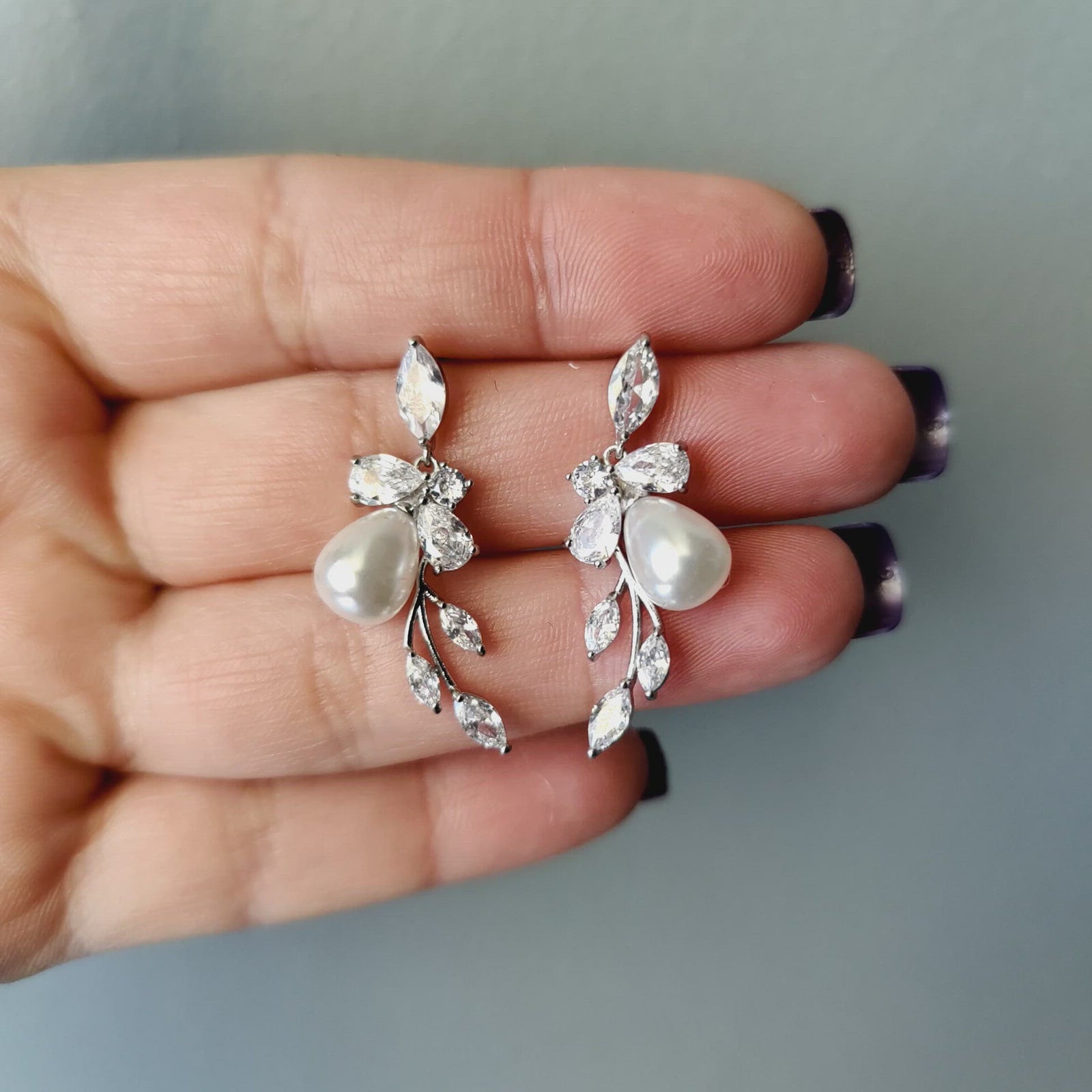 Tear drop Pearl Vine CZ earrings