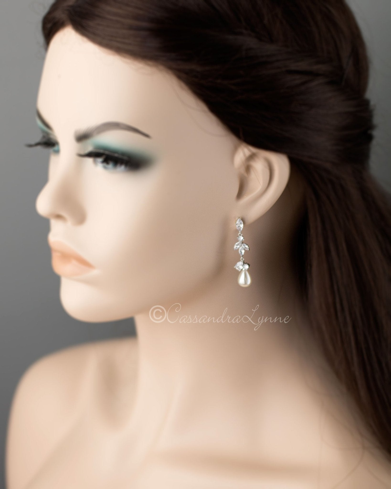 Teardrop Pearl CZ Bridal Earrings - Cassandra Lynne