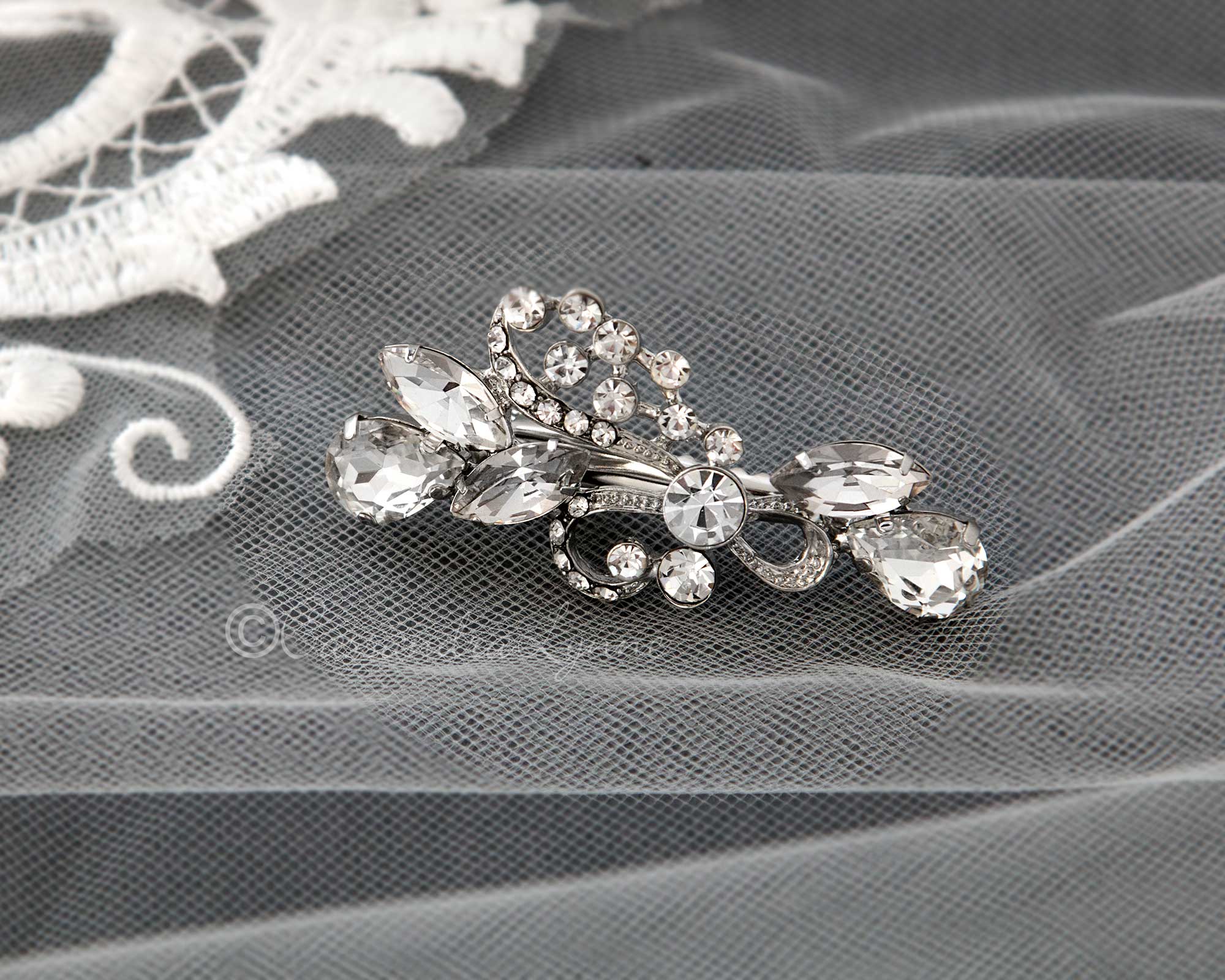 Antique Silver Pear and Marquise Jewel Hair Clip - Cassandra Lynne