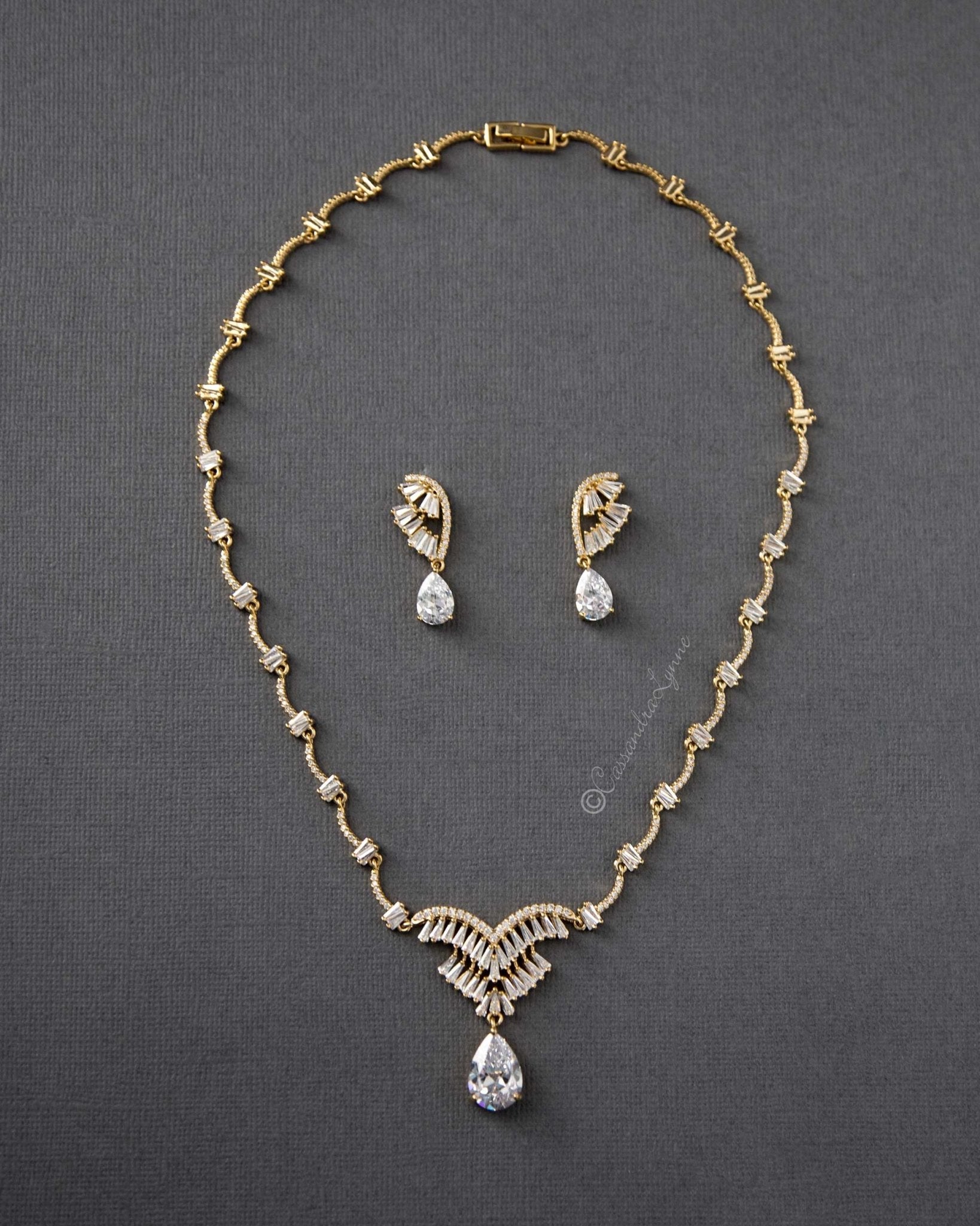 Art Deco CZ Wedding Necklace Set - Cassandra Lynne