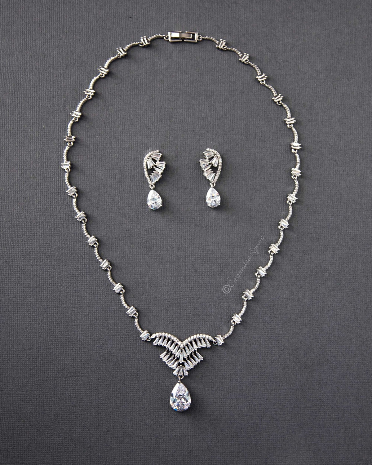 Art Deco CZ Wedding Necklace Set - Cassandra Lynne