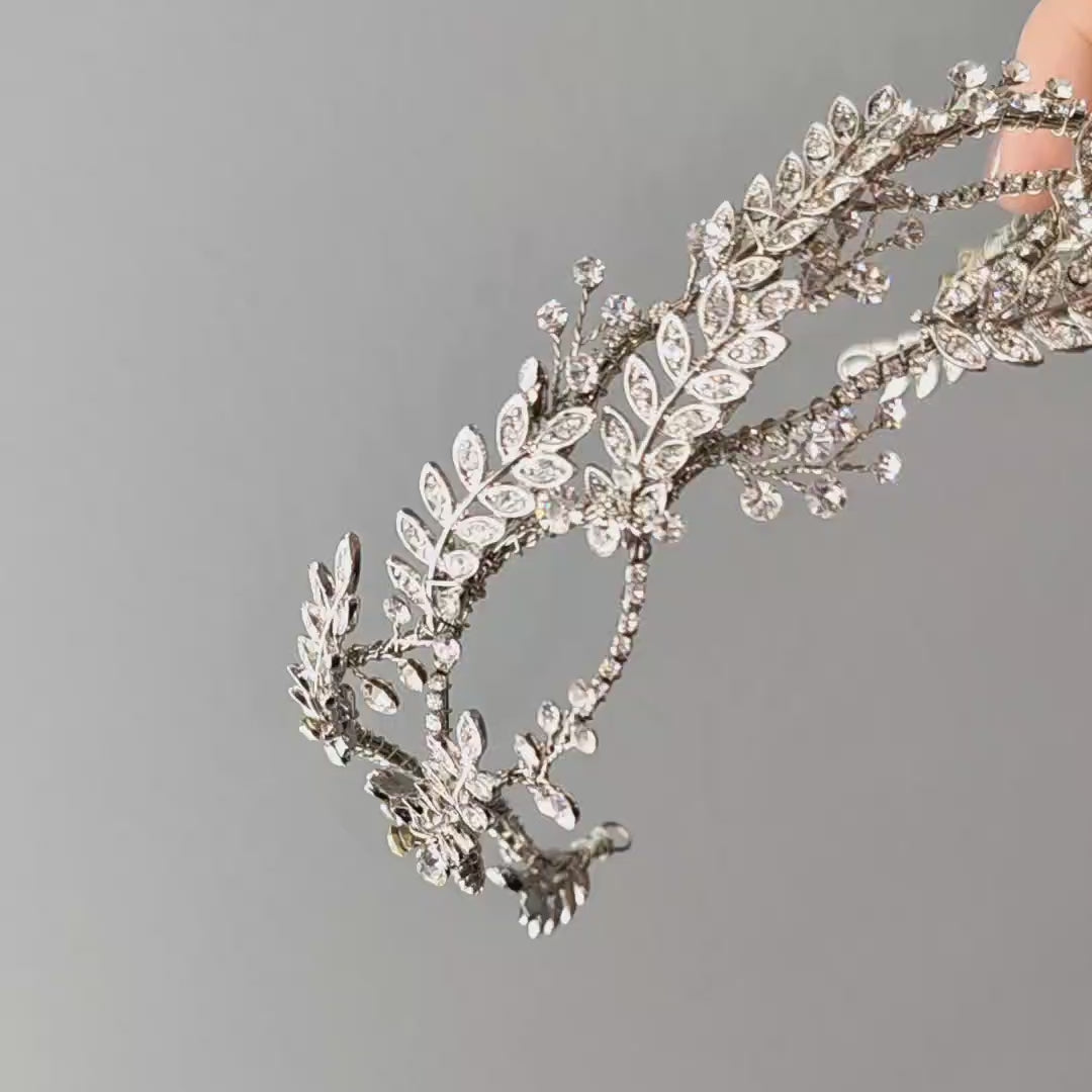 Bridal Headpiece of Rhodium Silver Leaves