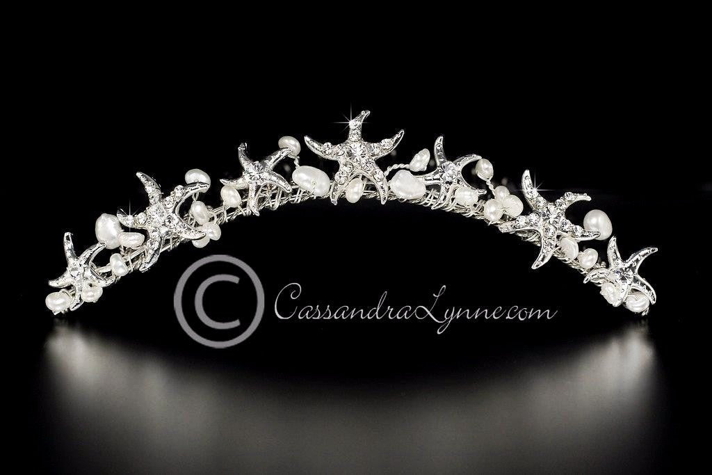 Beach Tiara Comb with Starfish and Freshwater Pearls - Cassandra Lynne