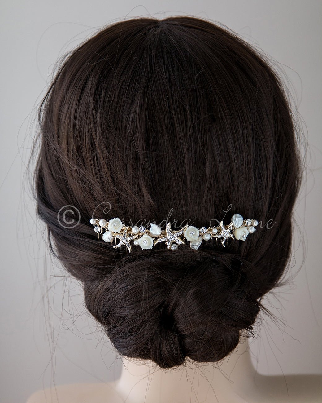 Beach Wedding Headpiece of Starfish and Shell Flowers - Cassandra Lynne