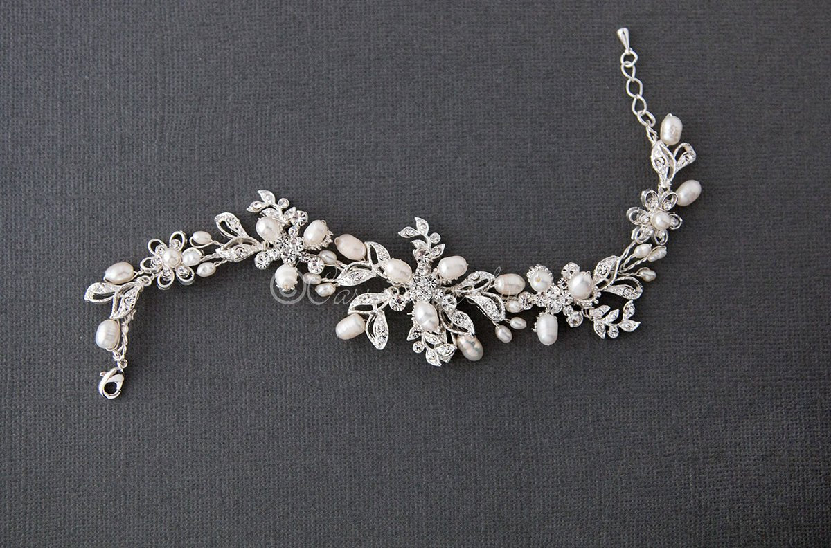 Wedding Pearl Bridal Bracelet with Crystals - Cassandra Lynne