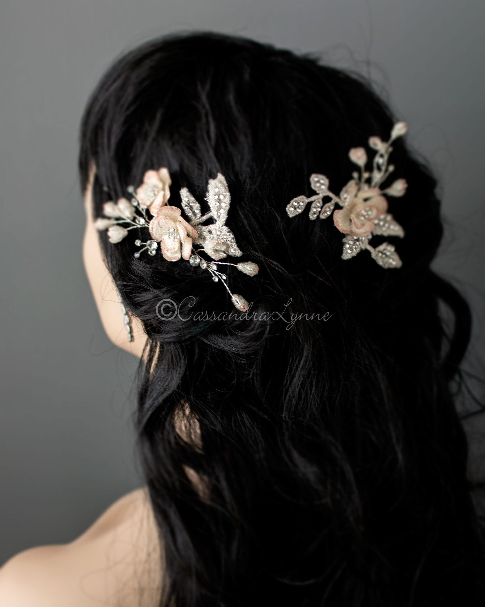 Blush Lace Wedding Hair Flower Pin Set - Cassandra Lynne