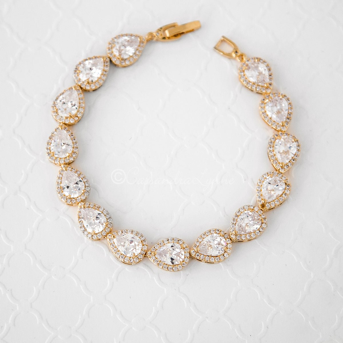Bridal Bracelet of Teardrop Pave Set CZ - Cassandra Lynne