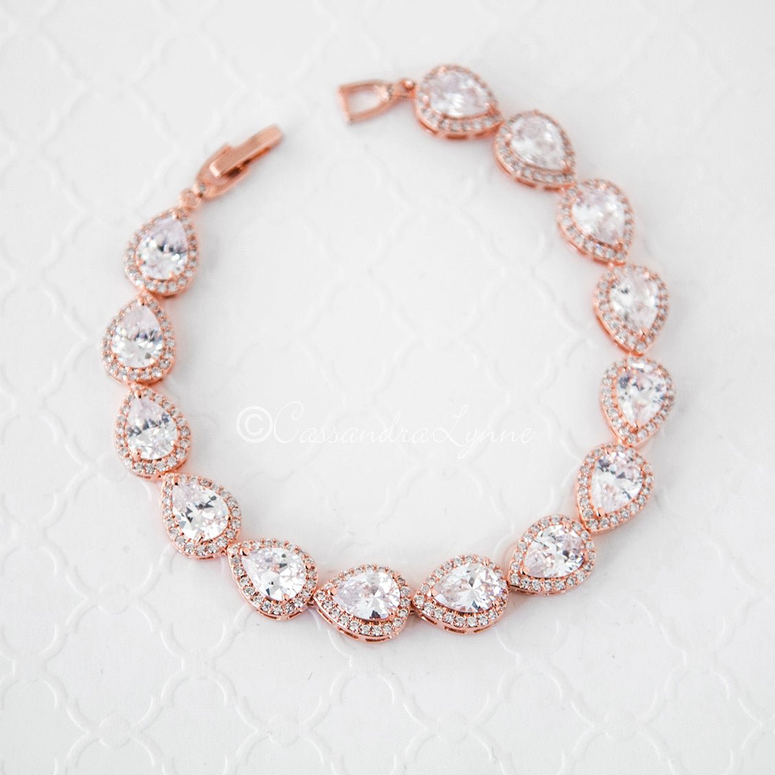 Bridal Bracelet of Teardrop Pave Set CZ - Cassandra Lynne