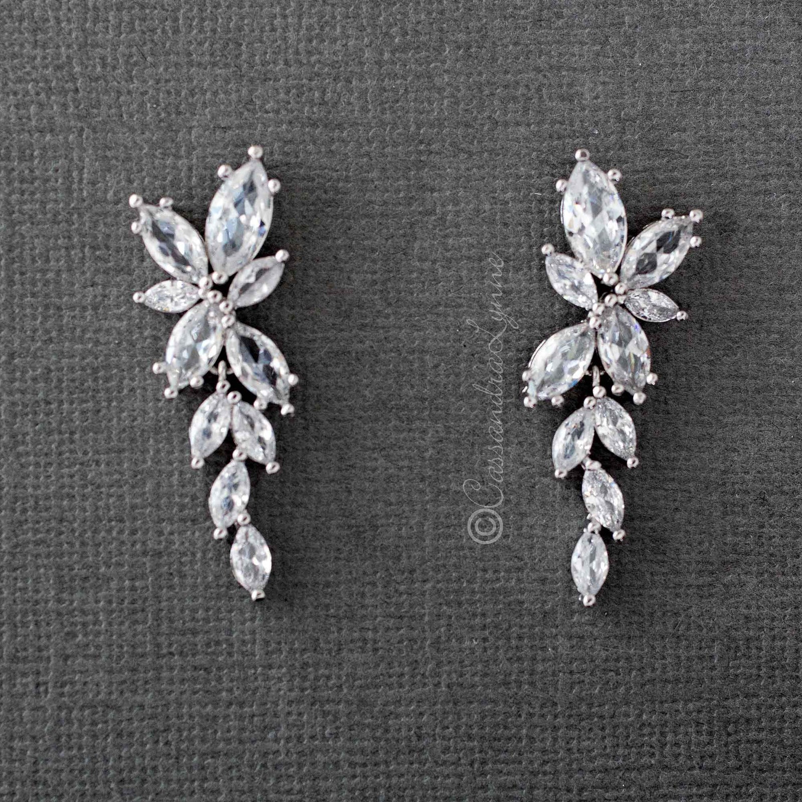 Bridal CZ Earrings of Marquise Flowers - earrings - Cassandra Lynne