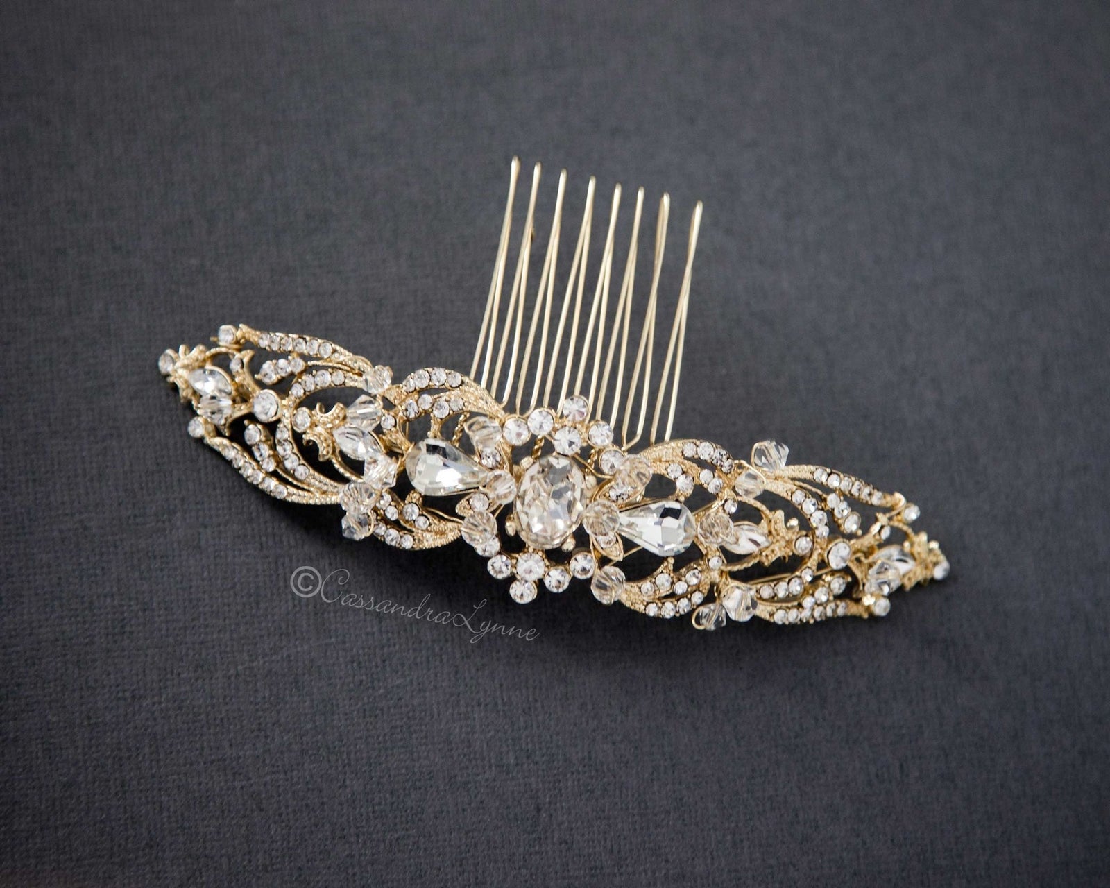 Bridal Hair Comb with Oval Jewel Center - Cassandra Lynne