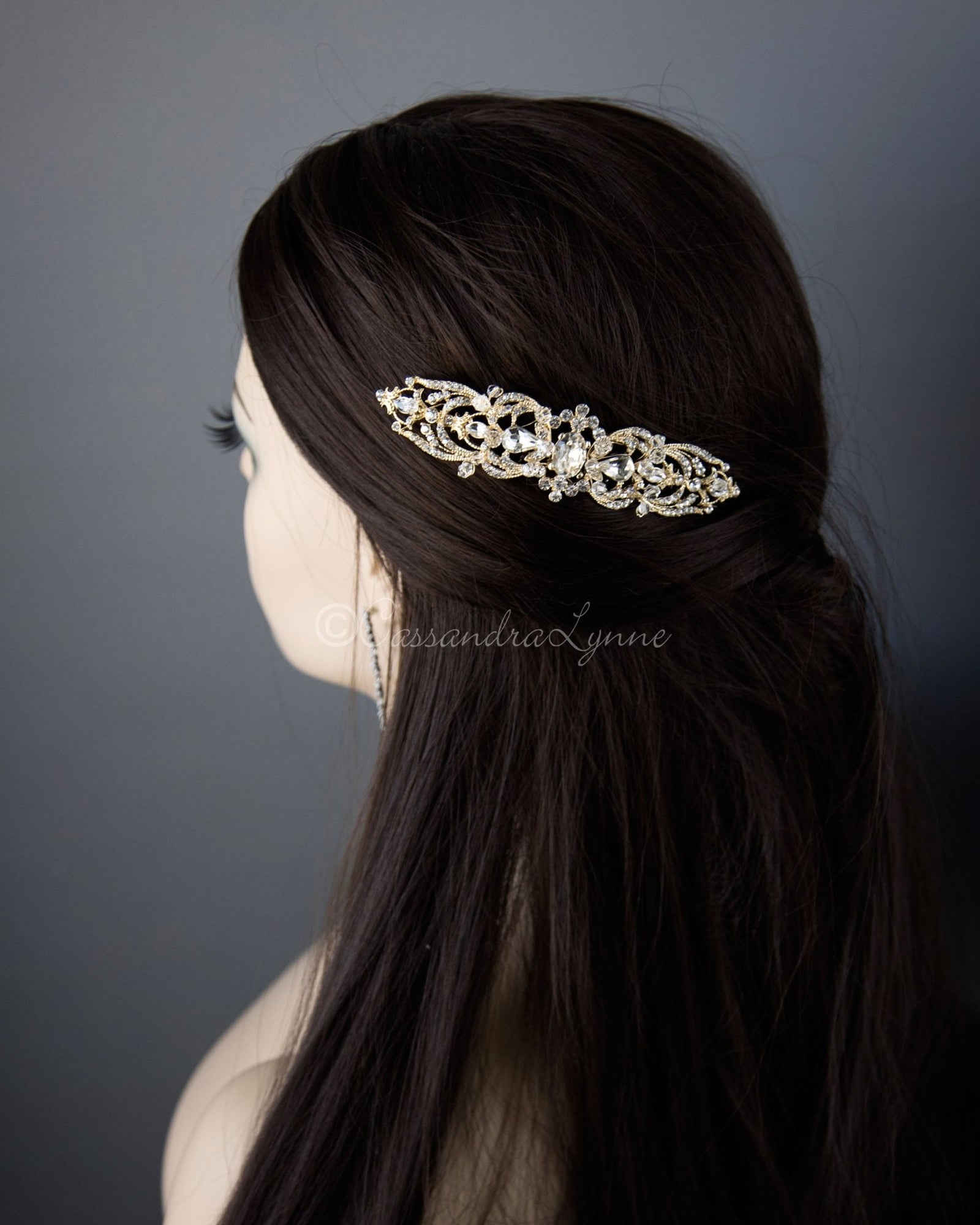 Bridal Hair Comb with Oval Jewel Center - Cassandra Lynne