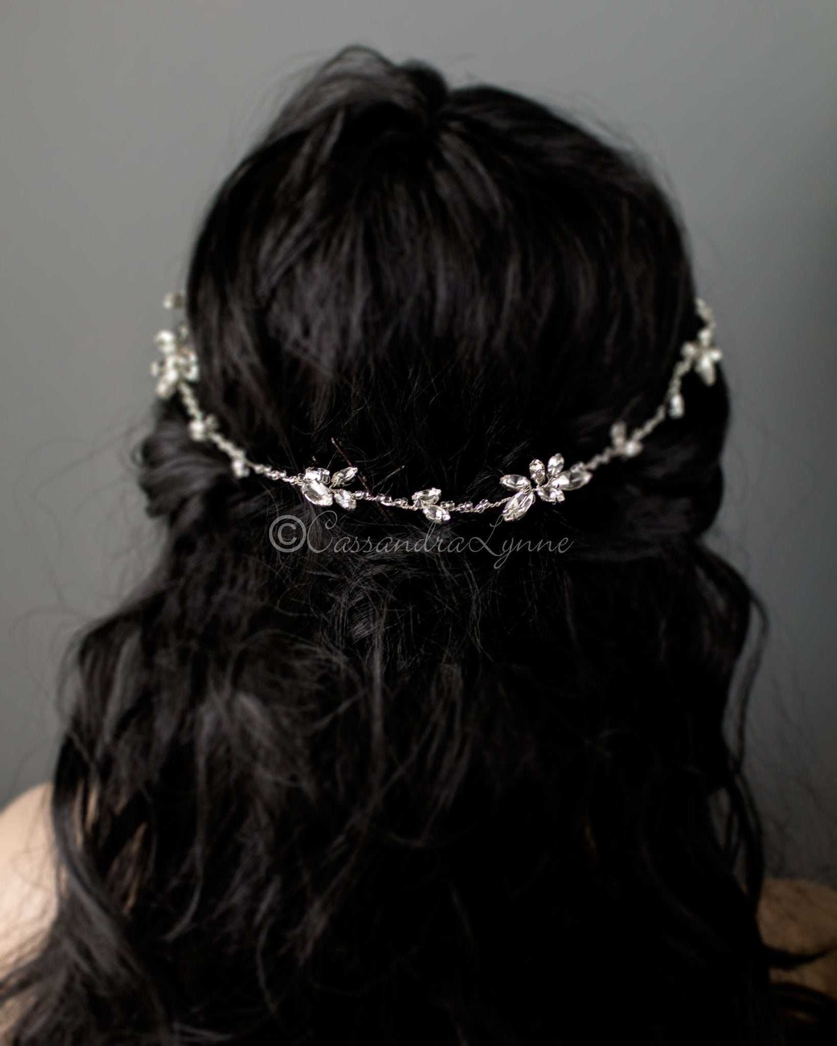 Minimalist Bridal Hair Vine of Beads and Marquise Leaves - Cassandra Lynne