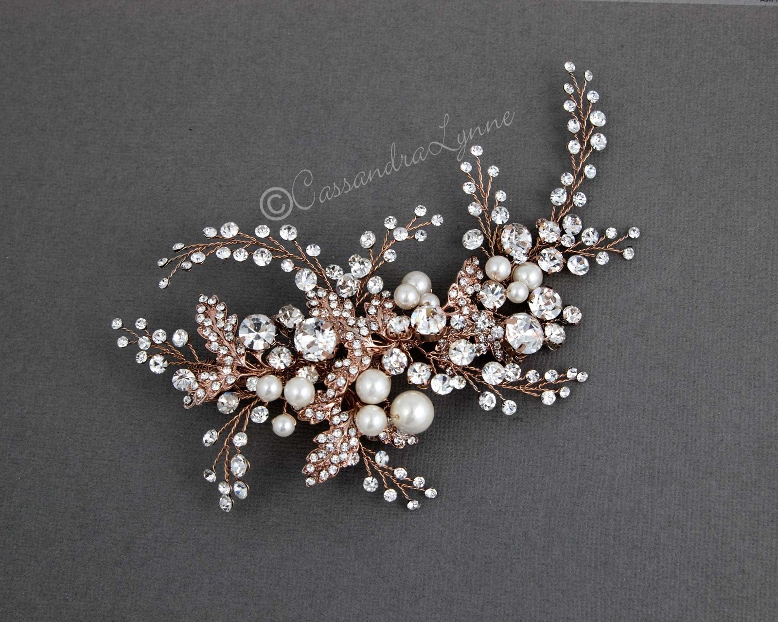 Bridal Headpiece Clip of Jewel Sprays and Pearls - Cassandra Lynne