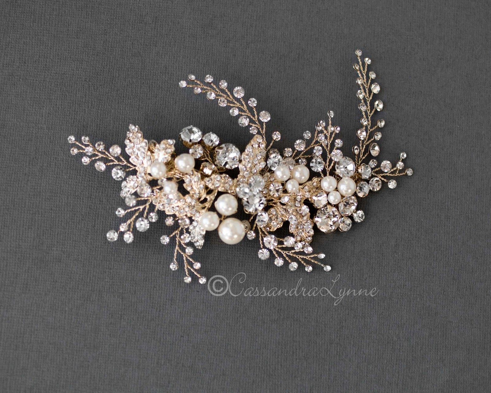 Bridal Headpiece Clip of Jewel Sprays and Pearls - Cassandra Lynne