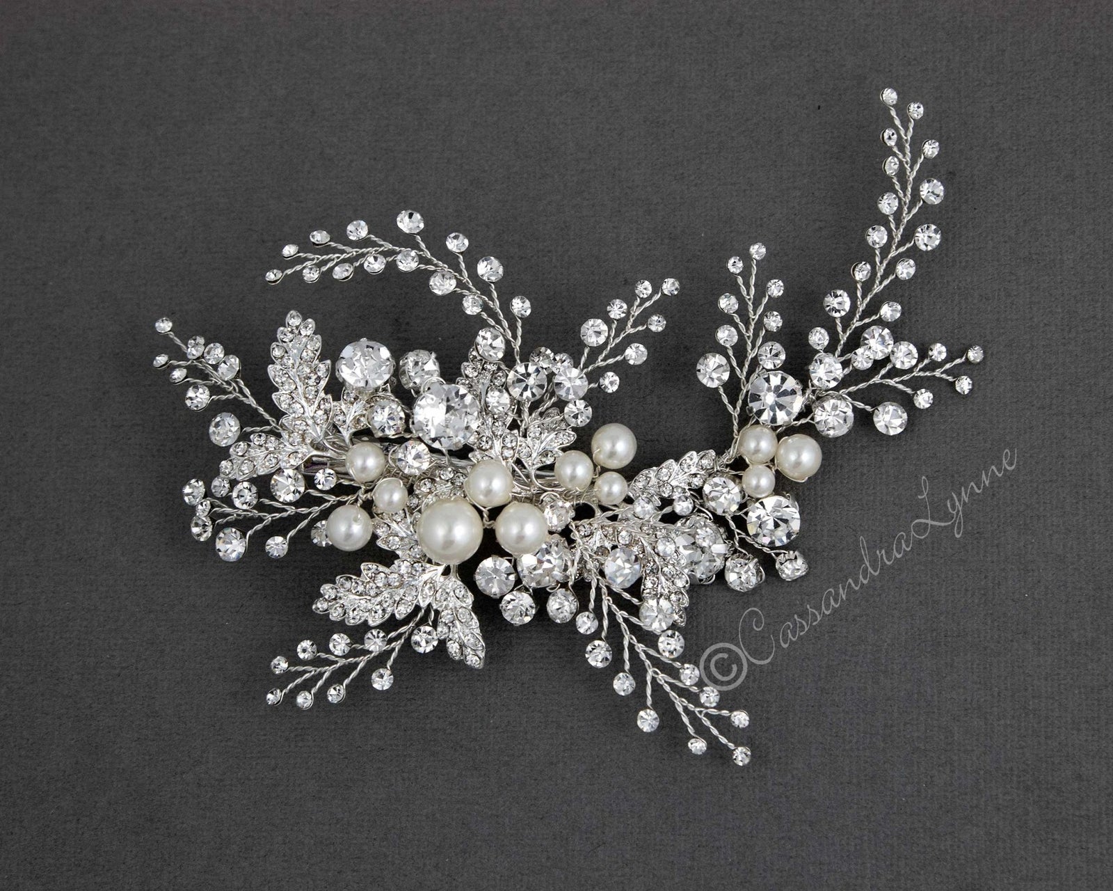 Bridal Headpiece Clip of Jewel Sprays and Pearls - Cassandra Lynne