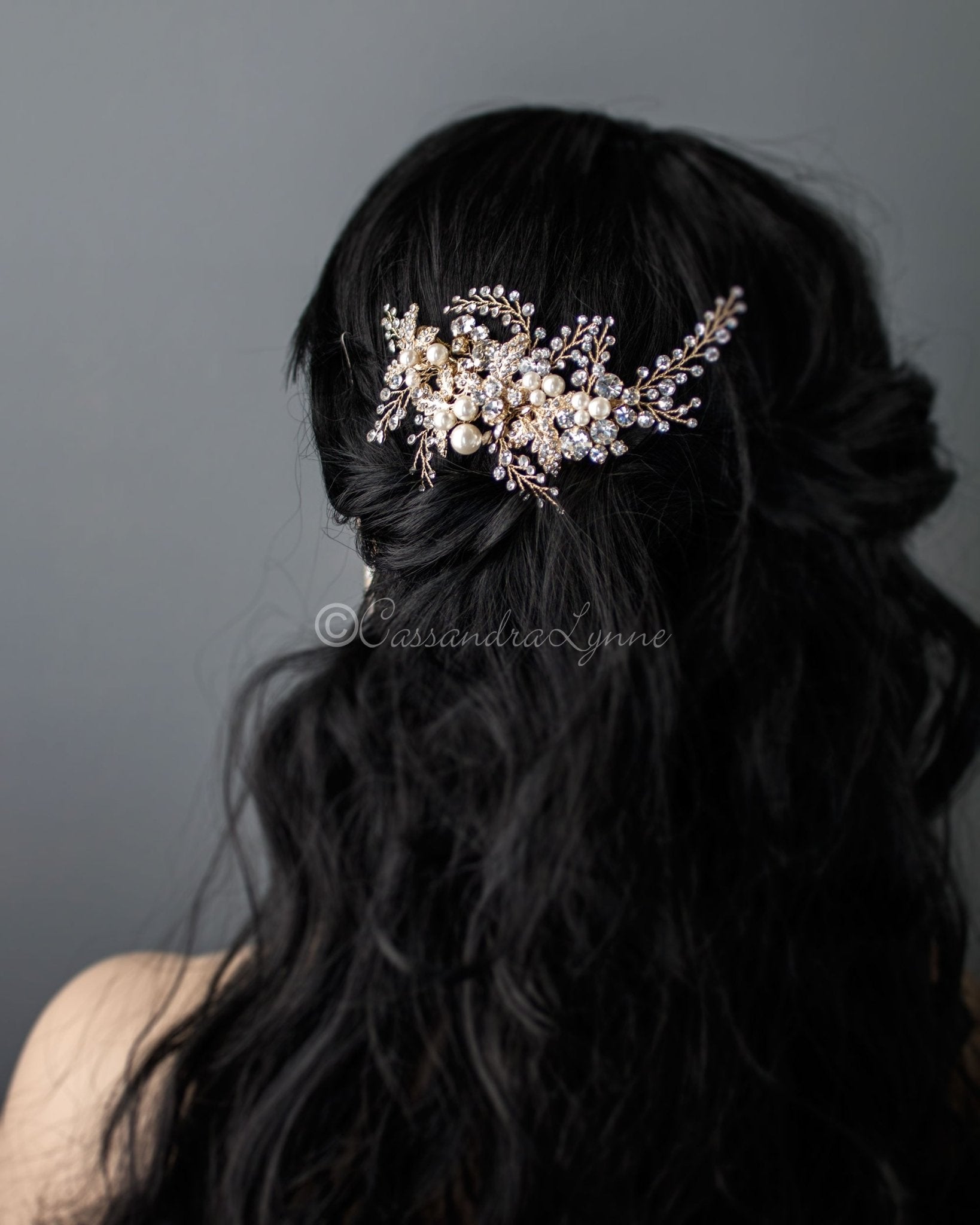 Bridal Headpiece Clip of Jewel Sprays and Pearls - Cassandra Lynne