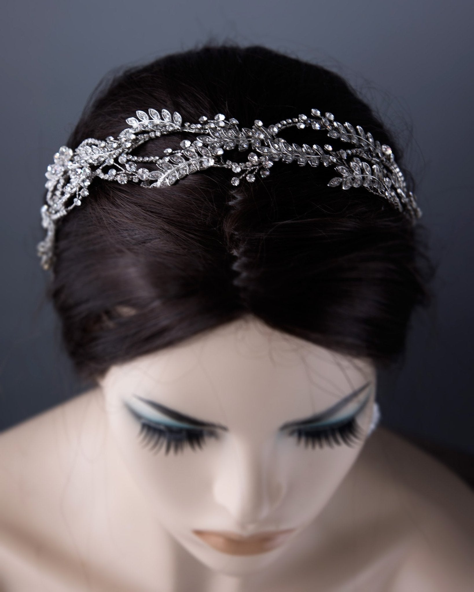 Bridal Headpiece of Rhodium Silver Leaves - Cassandra Lynne