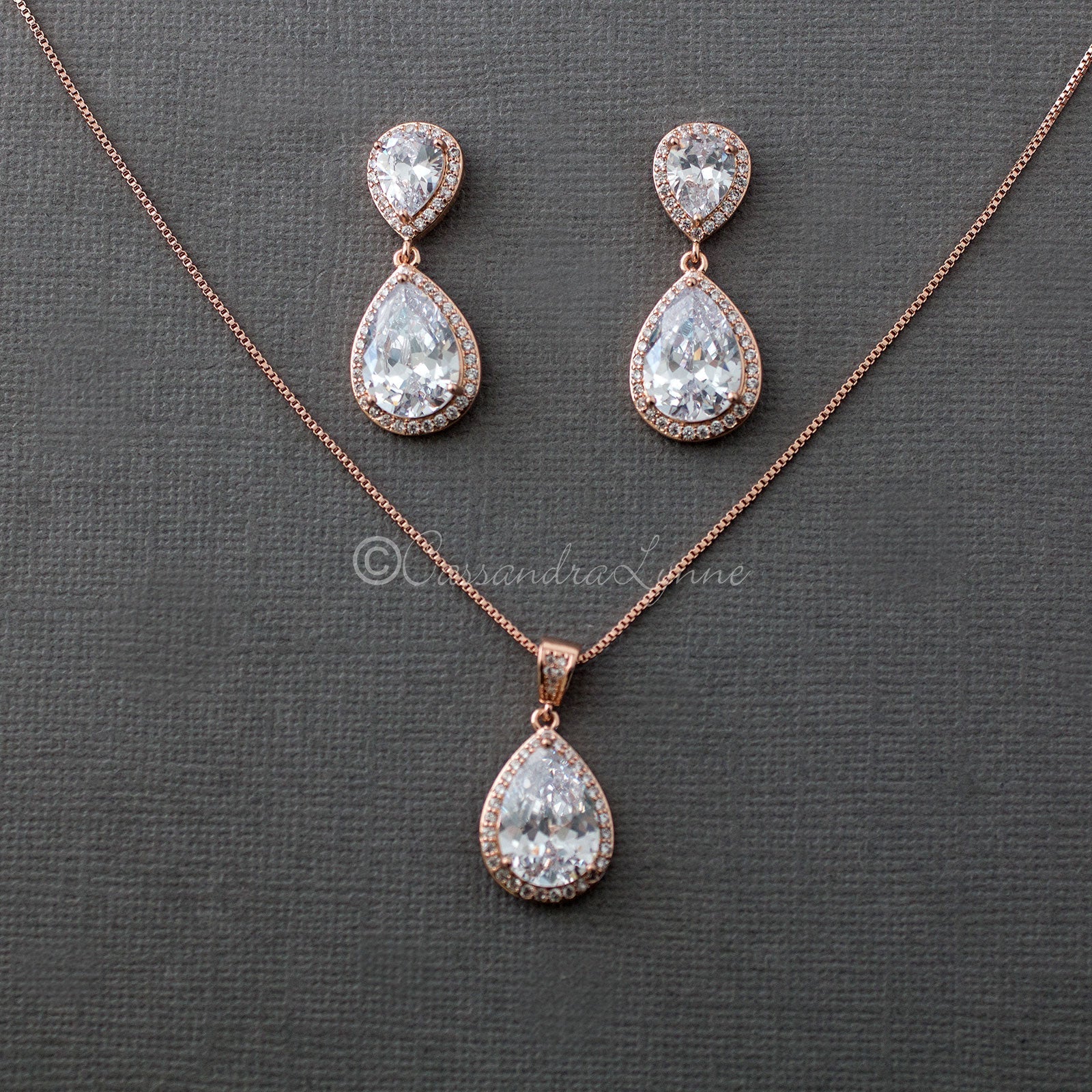 Bridal Pendant Set of Large Water Drops - Necklace Set - Cassandra Lynne