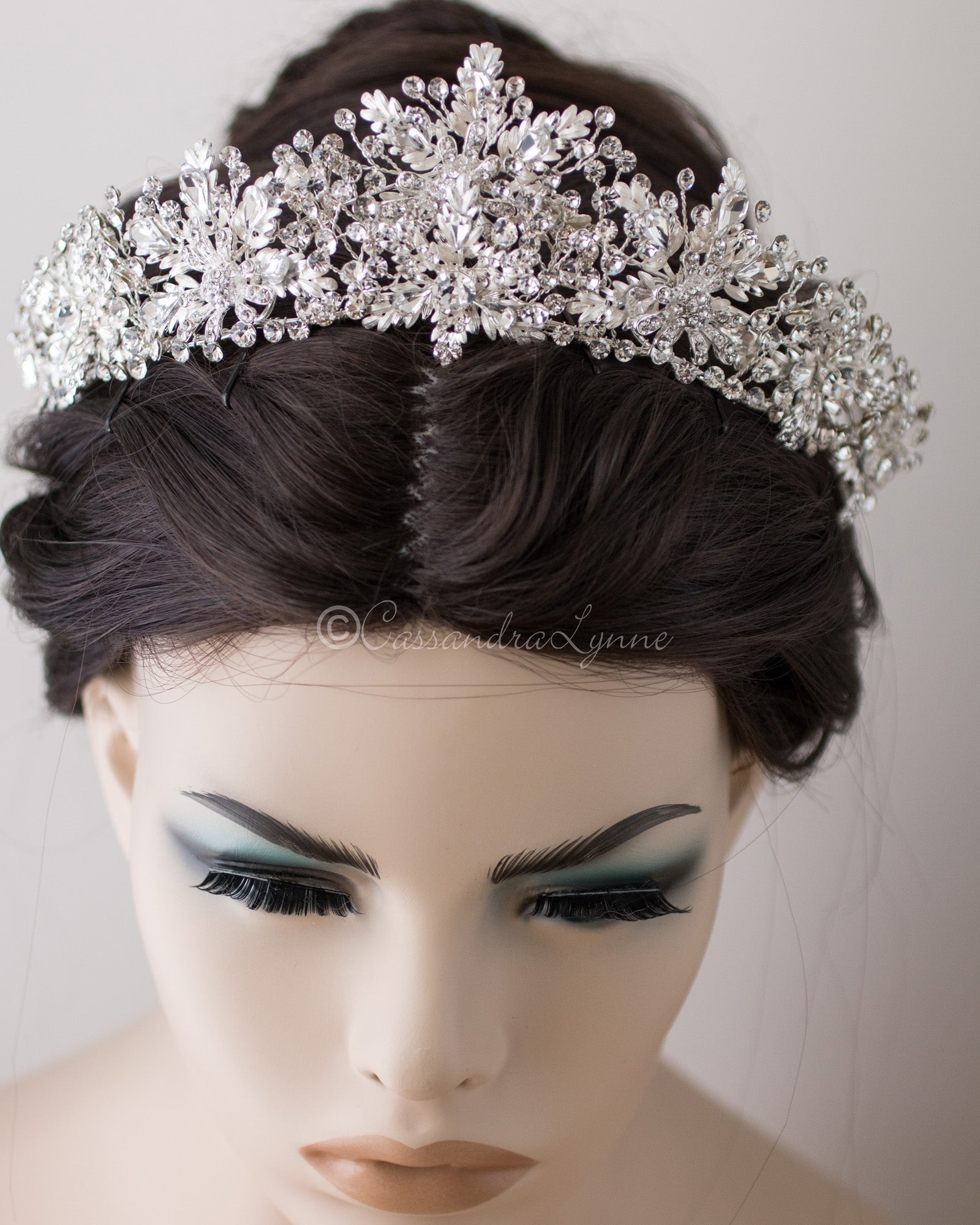 Bridal Tiara of Ivory Frosted Flowers and Jewels - Tiara - Cassandra Lynne