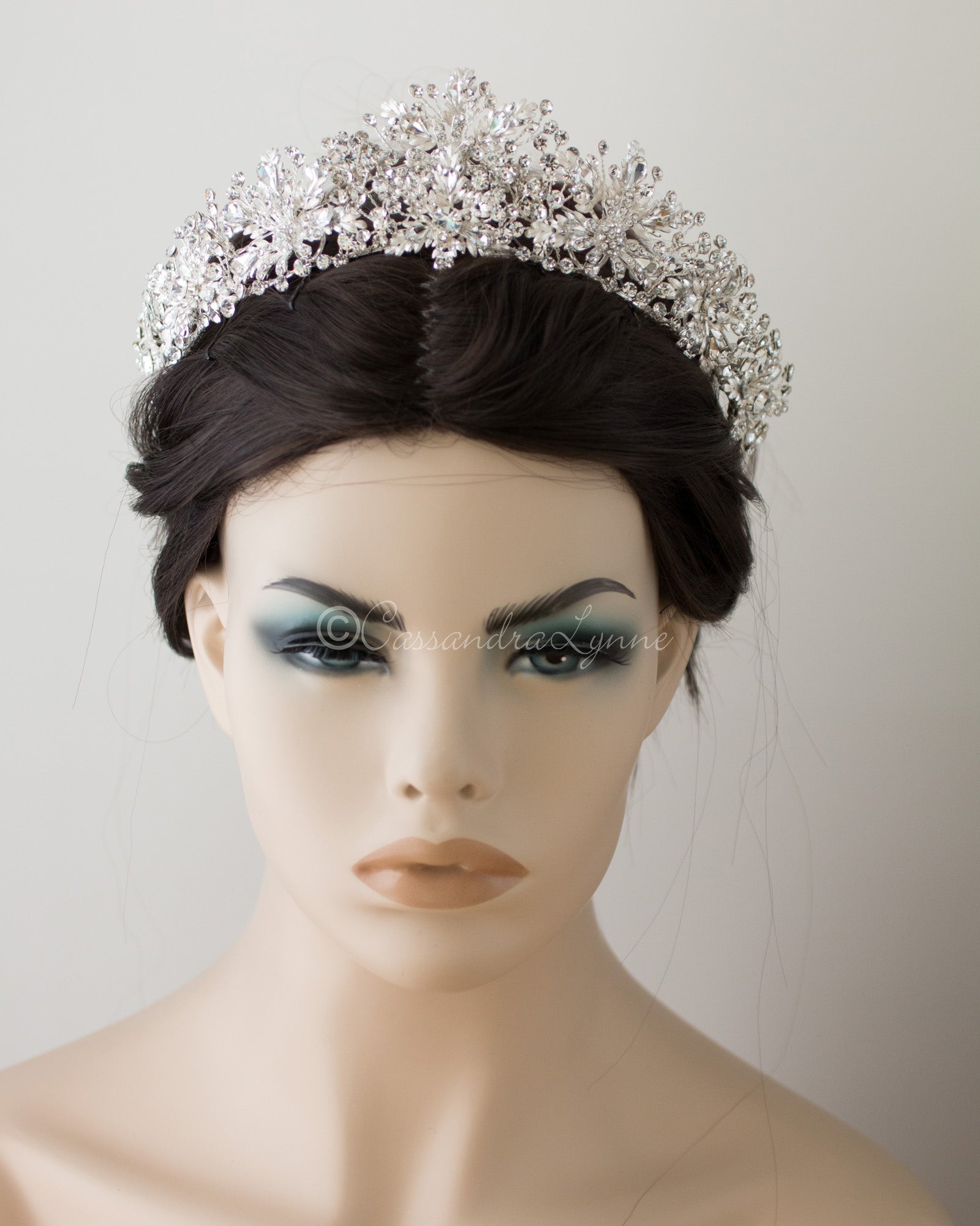 Bridal Tiara of Ivory Frosted Flowers and Jewels - Cassandra Lynne