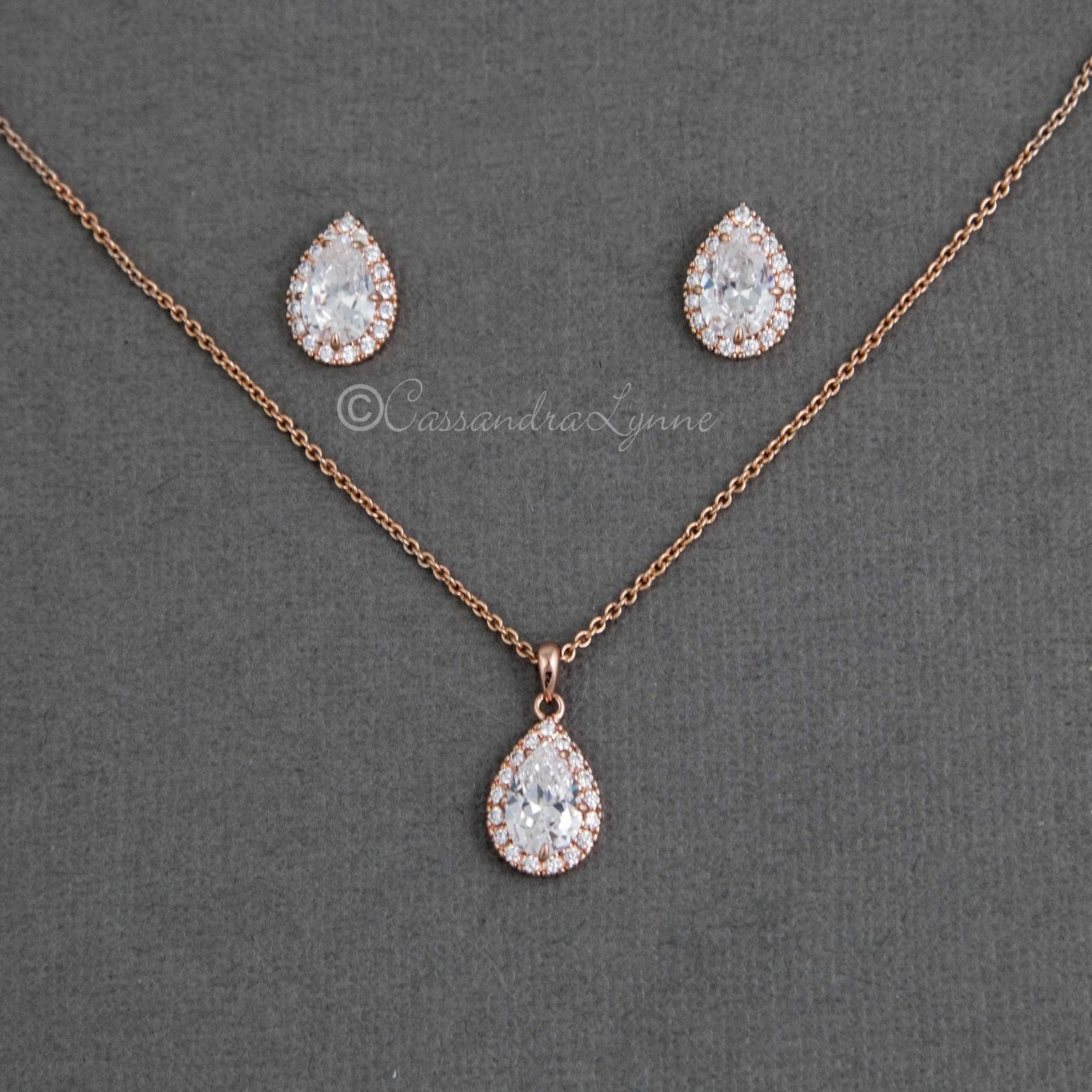 Classic CZ Necklace Pave Pear Pendant and Earrings - Necklace Set - Cassandra Lynne