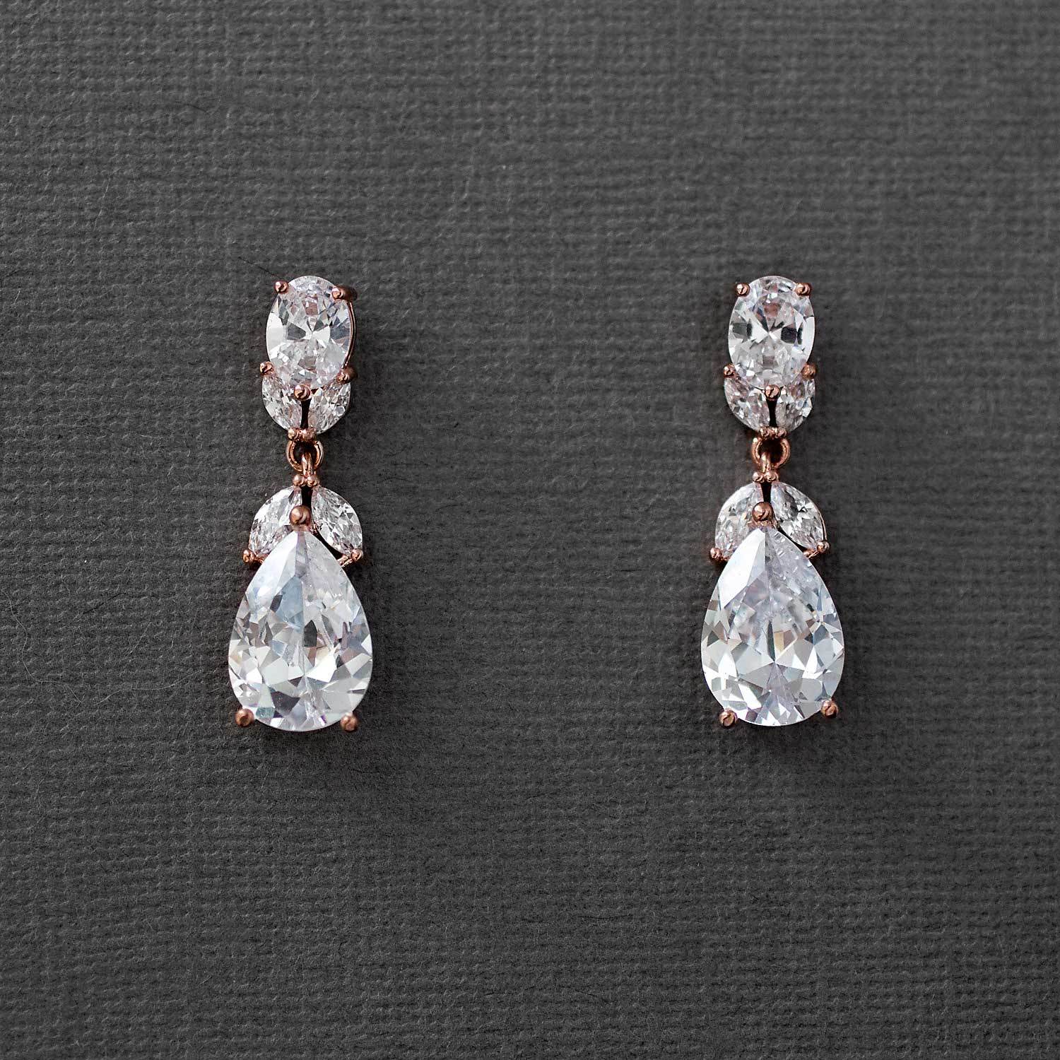 Clip-On Classic Wedding CZ Earrings Teardrop and Oval Jewels - Cassandra Lynne