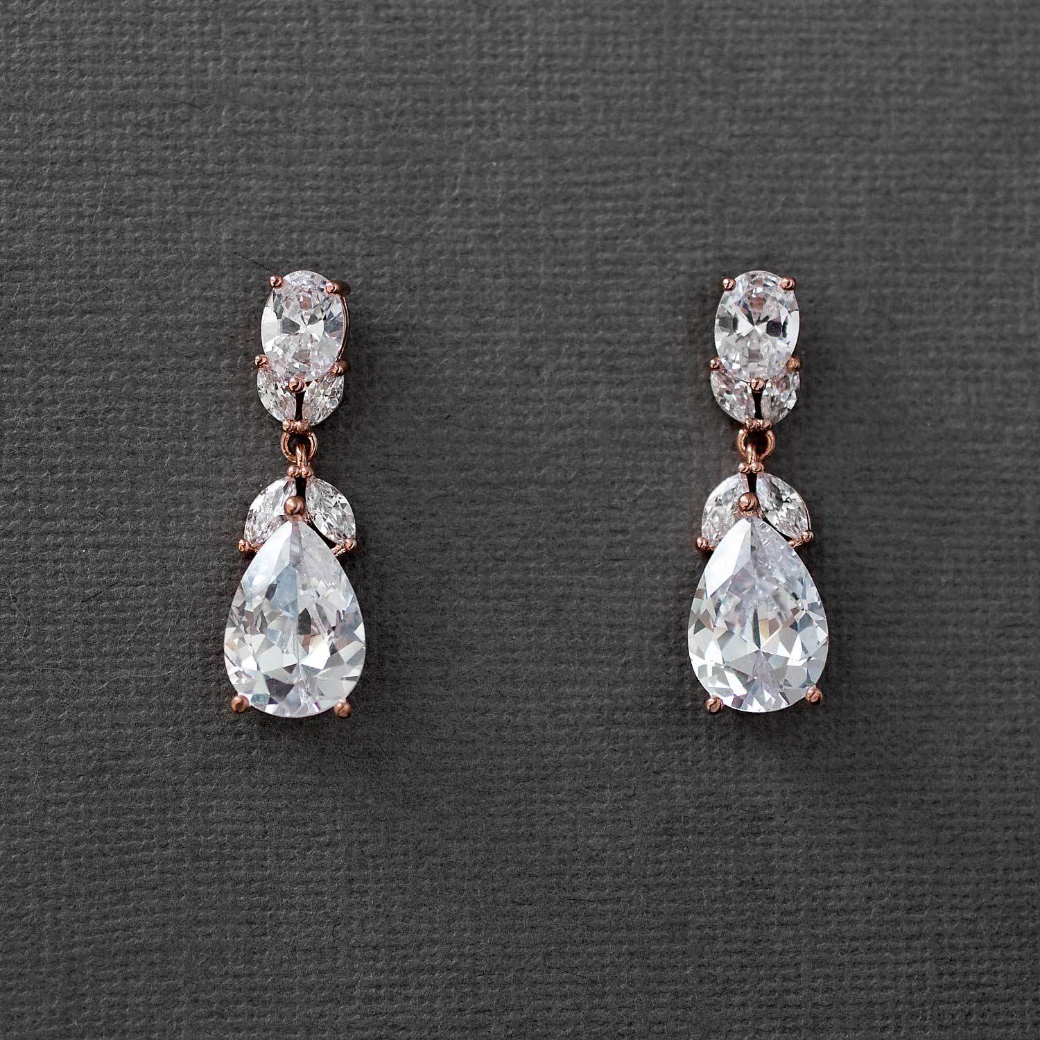 Clip-On Classic Wedding CZ Earrings Teardrop and Oval Jewels - Cassandra Lynne