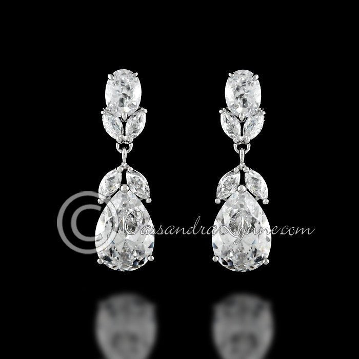 Clip-On Classic Wedding CZ Earrings Teardrop and Oval Jewels - Cassandra Lynne