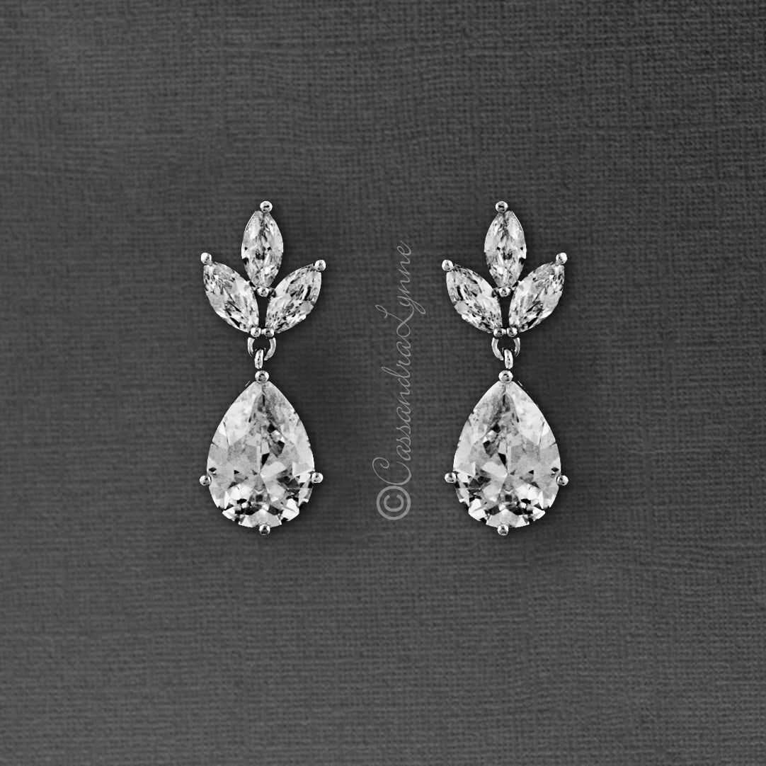Clip-On Classic Wedding Earrings with CZ Pear Drop - Cassandra Lynne