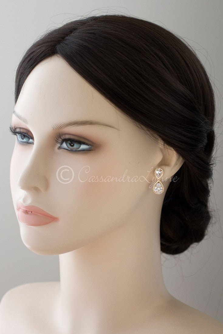 Clip-On Double Teardrop Cut CZ Drop Earrings - Cassandra Lynne