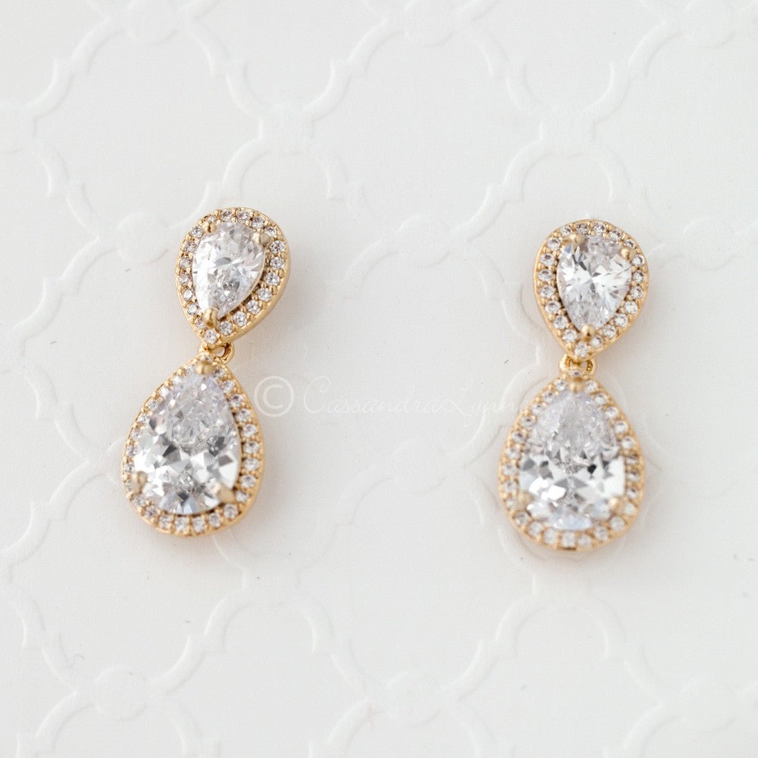 Clip-On Double Teardrop Cut CZ Drop Earrings - Cassandra Lynne