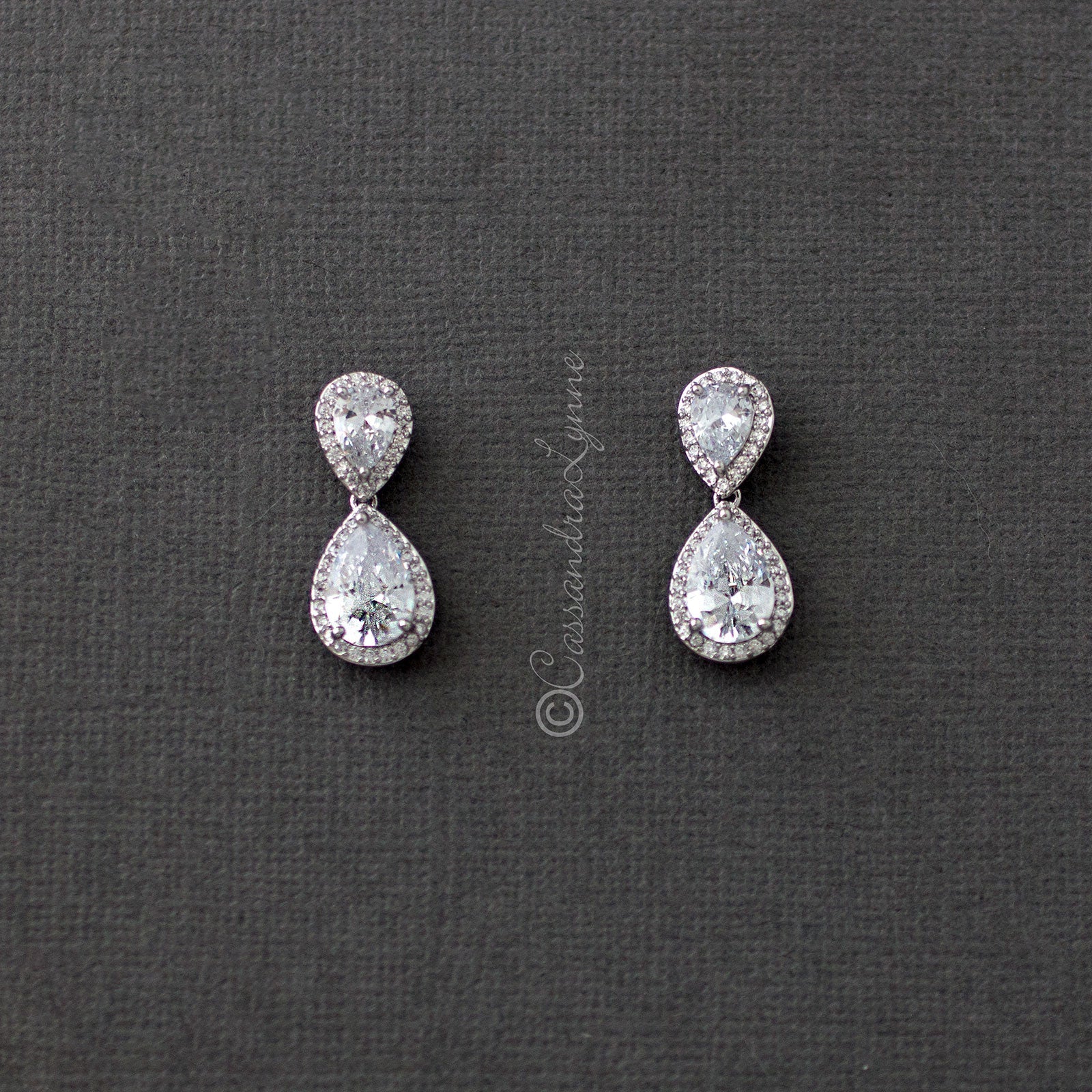 Clip-On Double Teardrop Cut CZ Drop Earrings - Cassandra Lynne