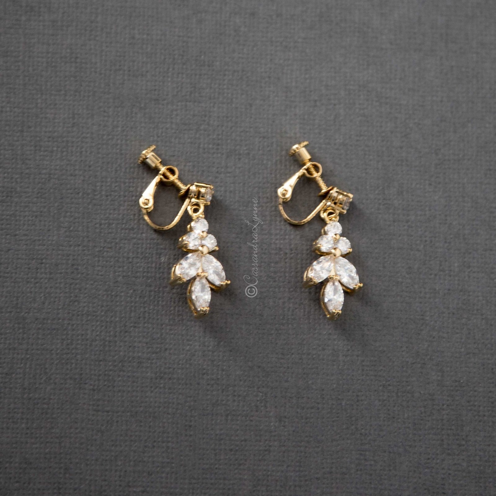 Clip-On Earrings of Marquise Leaf Drop - Cassandra Lynne