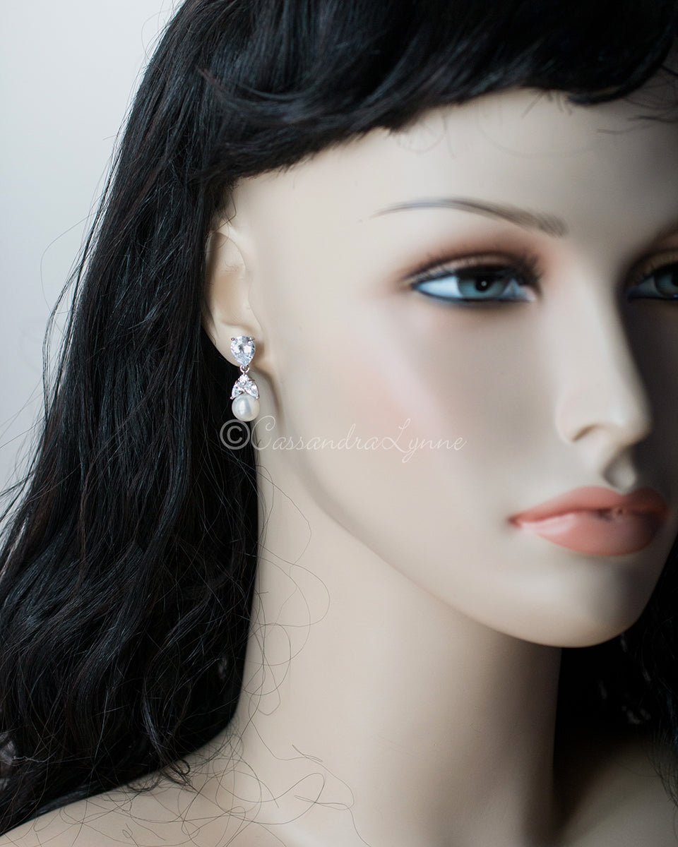 Clip On Pearl Drop CZ Earrings - Cassandra Lynne