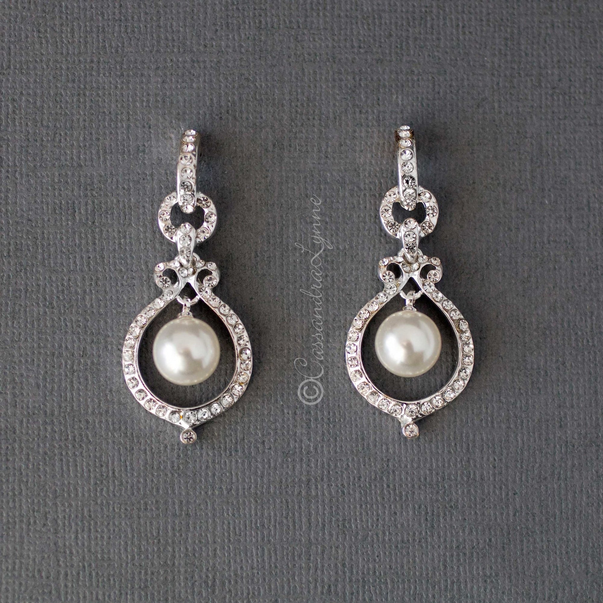 Crystal and Pearl Doorknocker Earrings - Cassandra Lynne