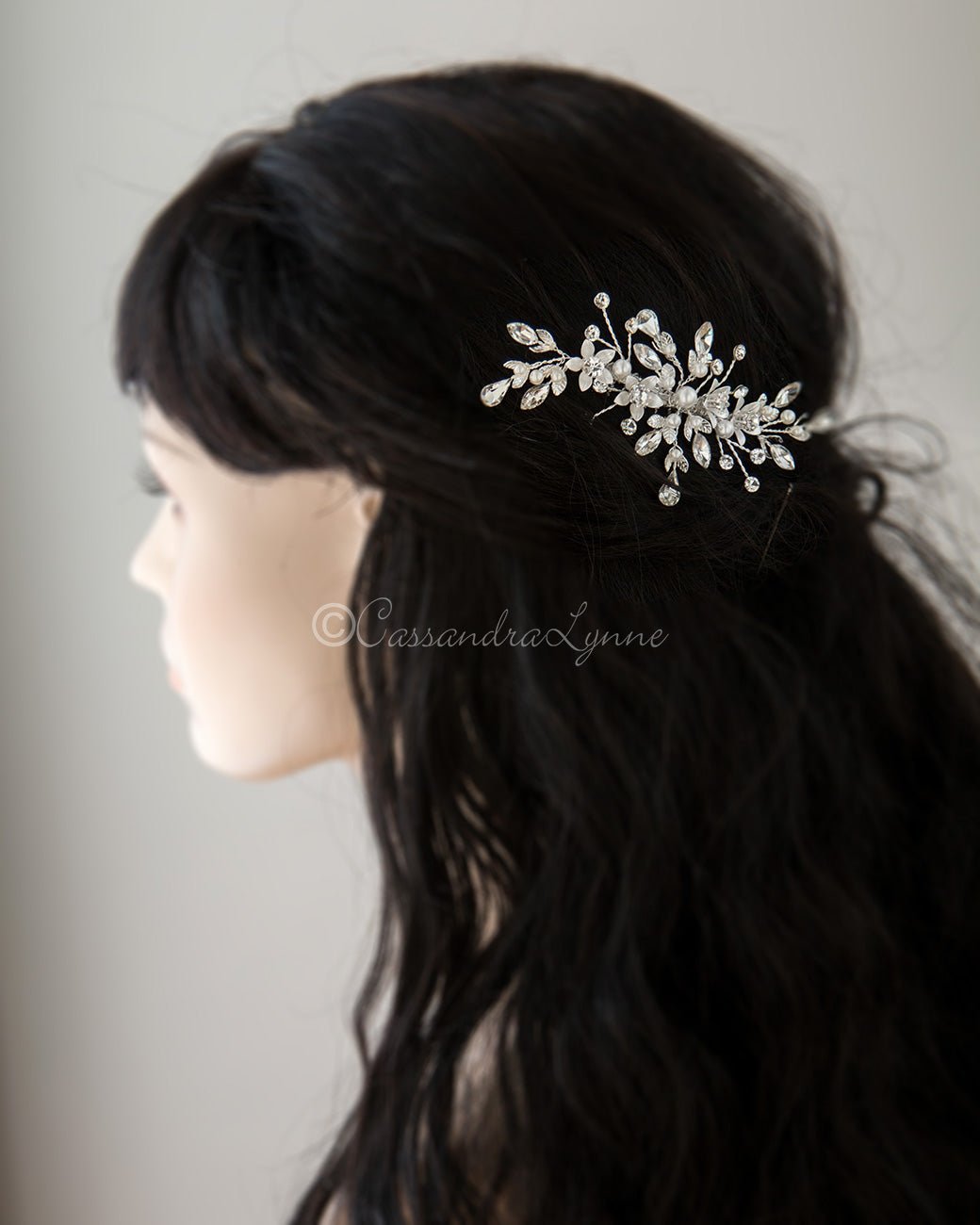Crystal and Pearl Wedding Comb - Cassandra Lynne