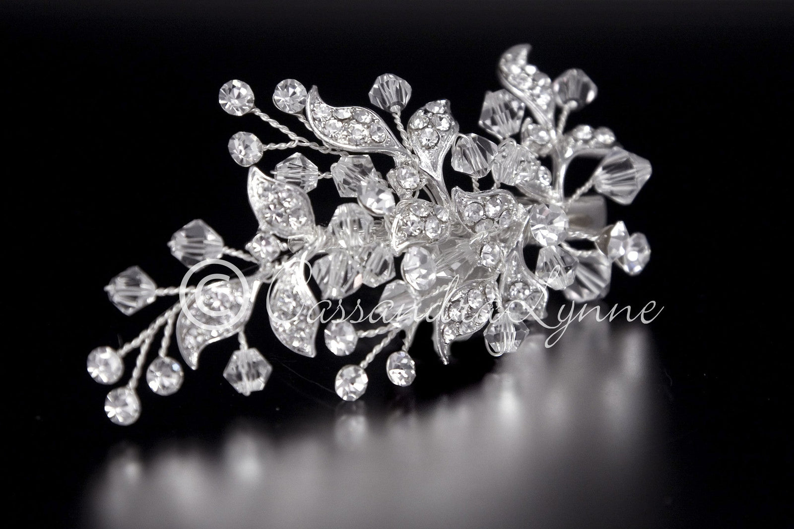 Crystal Bridal Hair Clip with Jeweled Leaves - Hair Clips - Cassandra Lynne