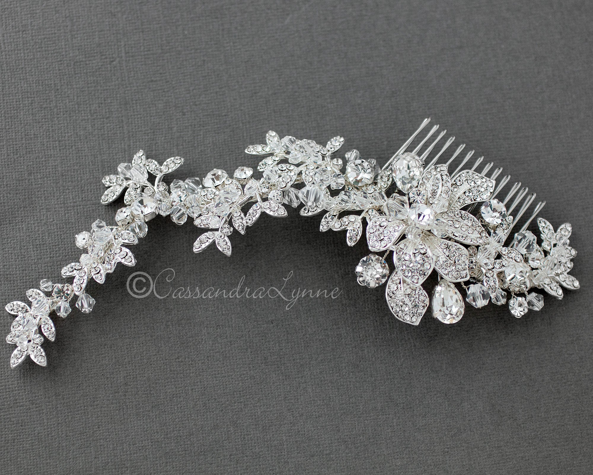 Crystal Bridal Hair Comb in a Rhinestone Vine Design - Cassandra Lynne