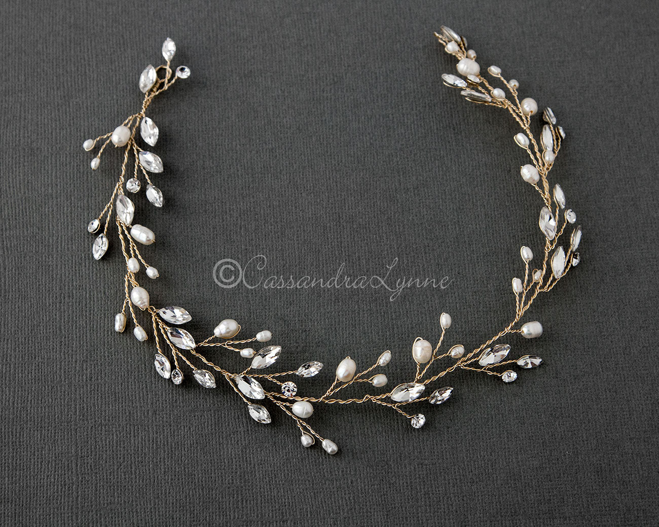 Crystal Wedding Hair Vine with Pearls - Cassandra Lynne
