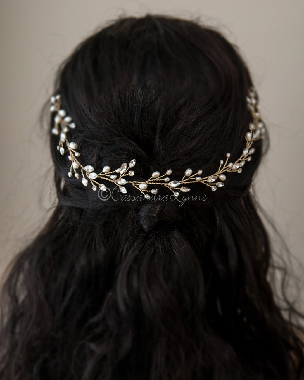 Crystal Wedding Hair Vine with Pearls - Cassandra Lynne